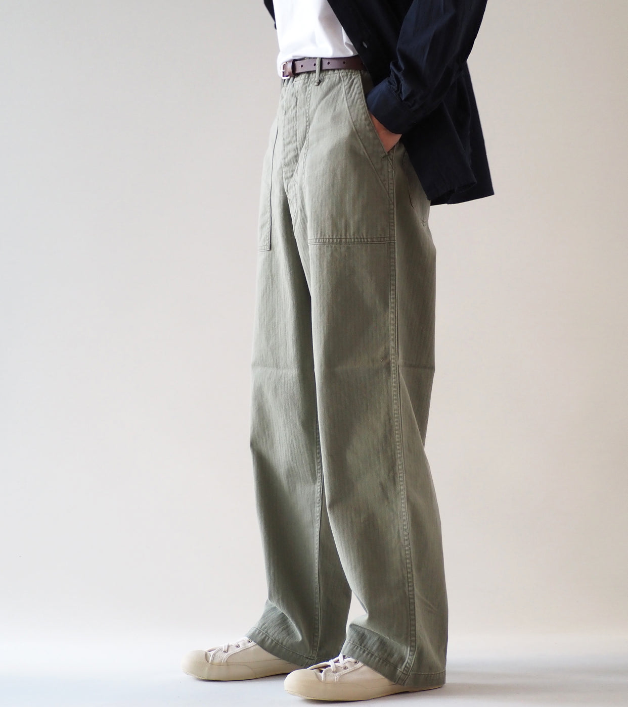 orslow HERRINGBONE TWILL SUMMER FATIGUE PANTS , Green