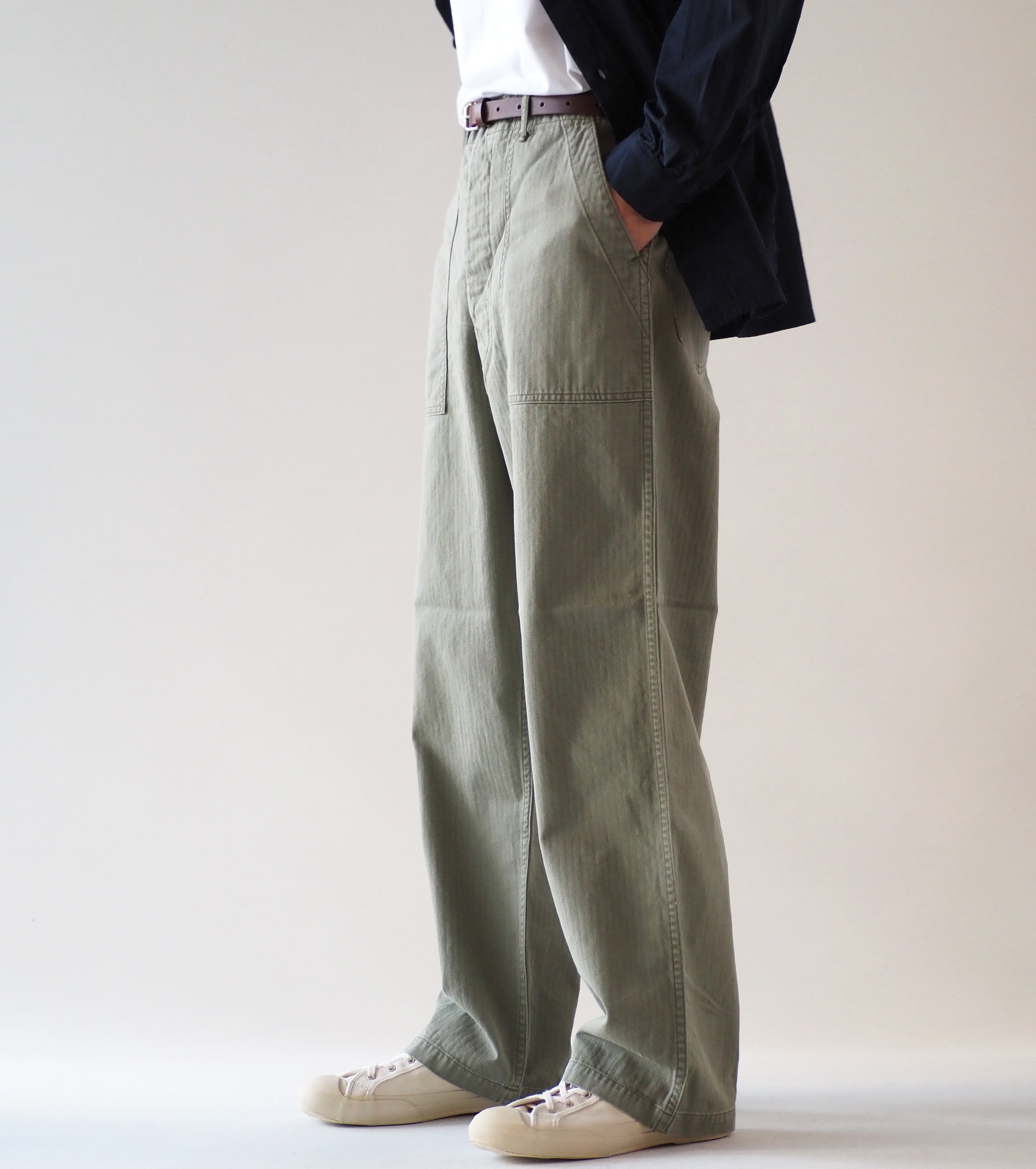orslow HERRINGBONE TWILL SUMMER FATIGUE PANTS , Green