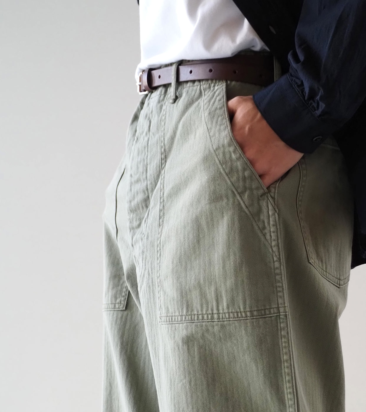 orslow HERRINGBONE TWILL SUMMER FATIGUE PANTS , Green