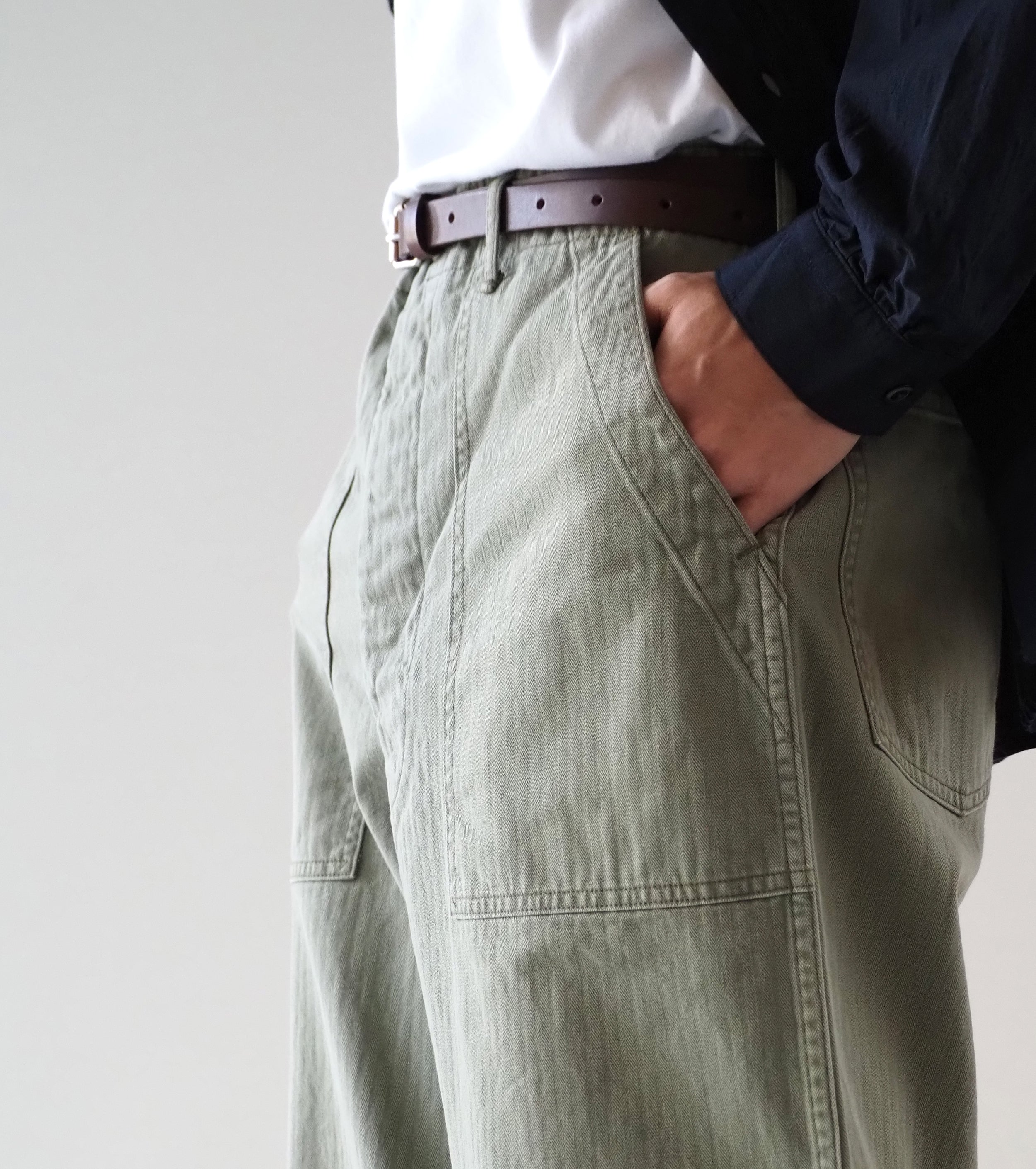 orslow HERRINGBONE TWILL SUMMER FATIGUE PANTS , Green