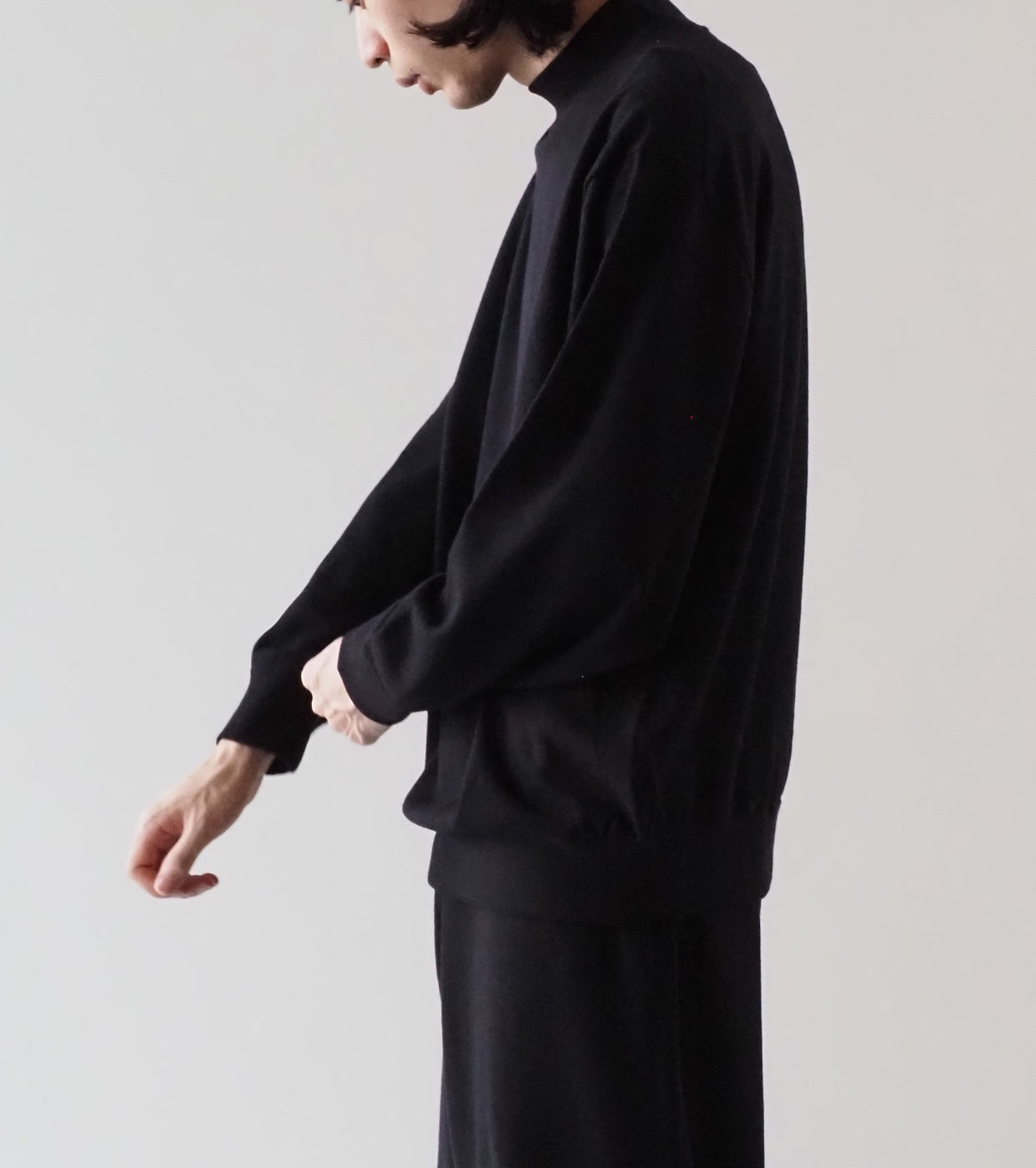 COMOLI Wool Mock Neck Knit , Black