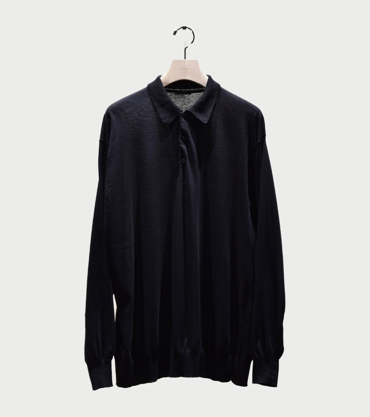 COMOLI Cotton Knit Polo, Black