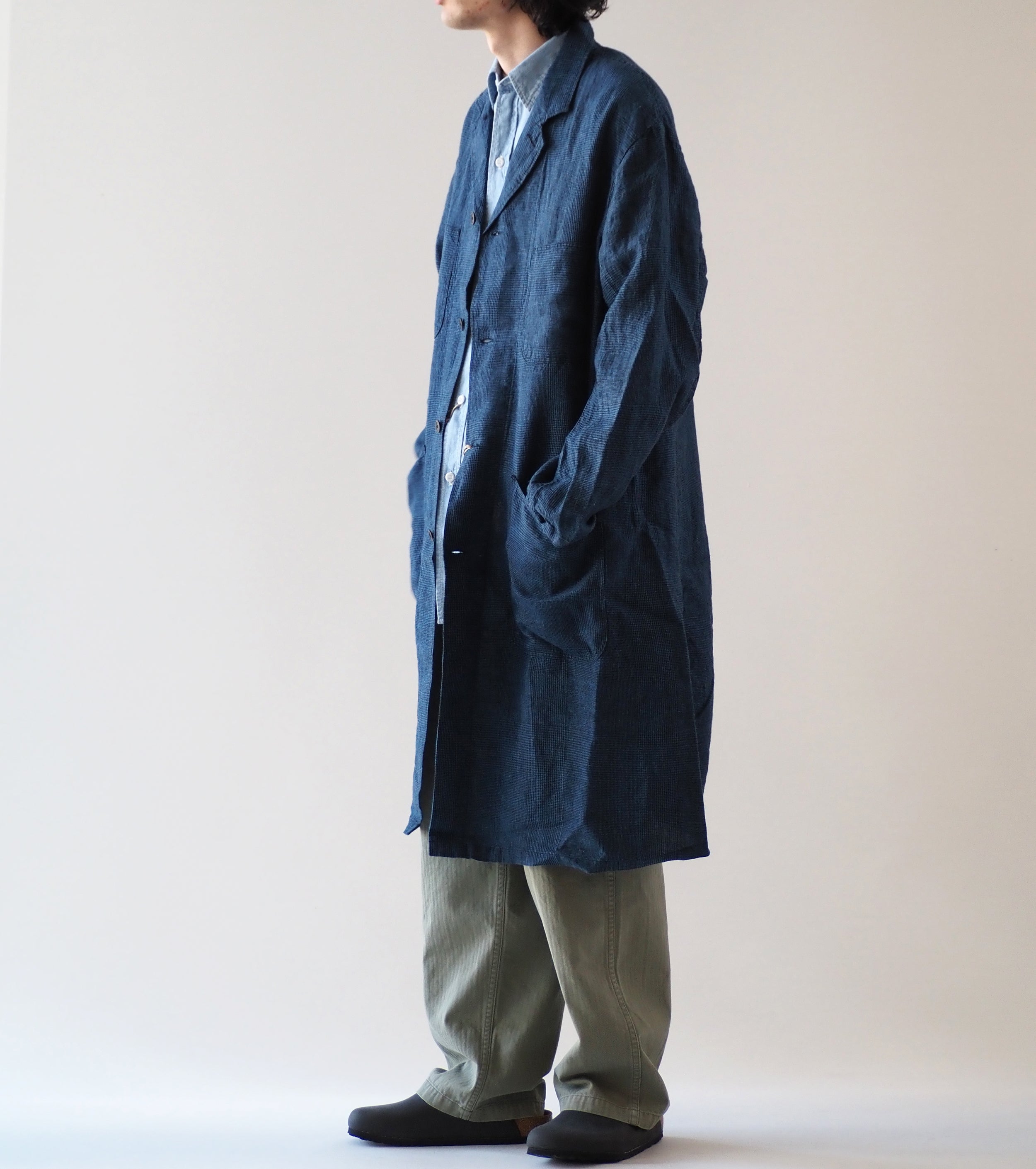 値下げ！【美品】or Slow ウール コート ネイビー・グレー Orslow ショップ コート , Indigo Check – Navyblue
