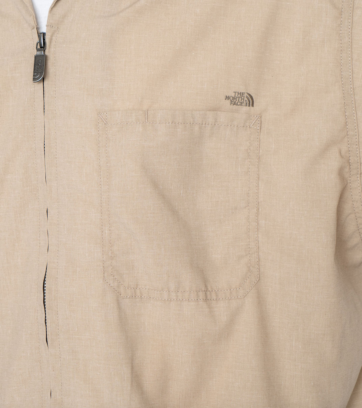 Polyester Linen Field Half-Sleeve Zip Shirt, Beige