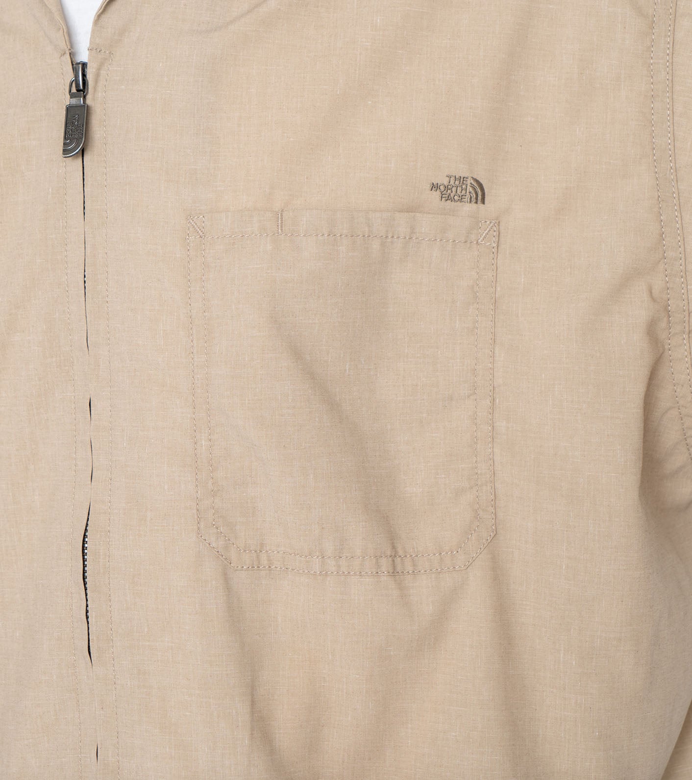 Polyester Linen Field Half-Sleeve Zip Shirt, Beige