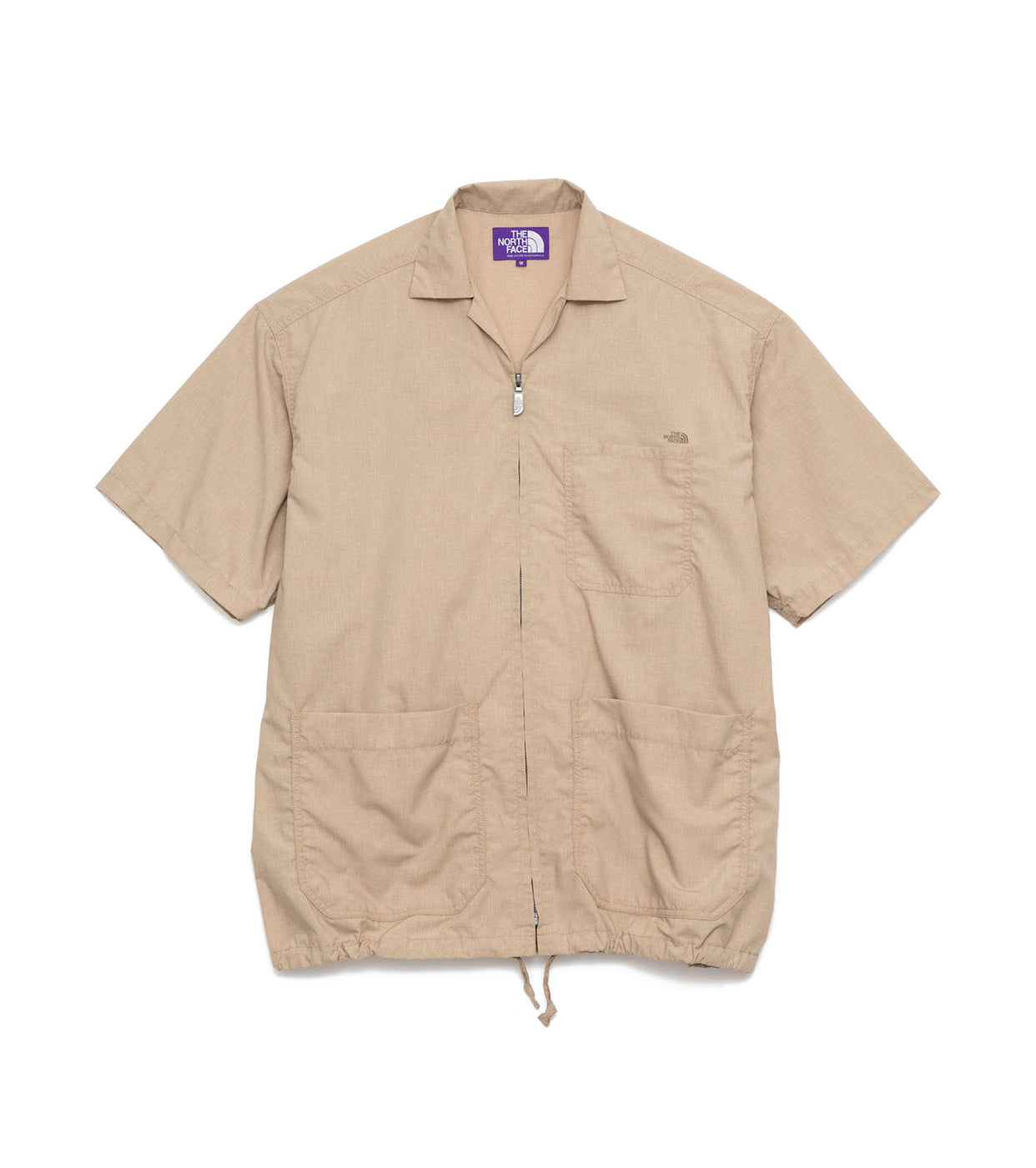 Polyester Linen Field Half-Sleeve Zip Shirt, Beige