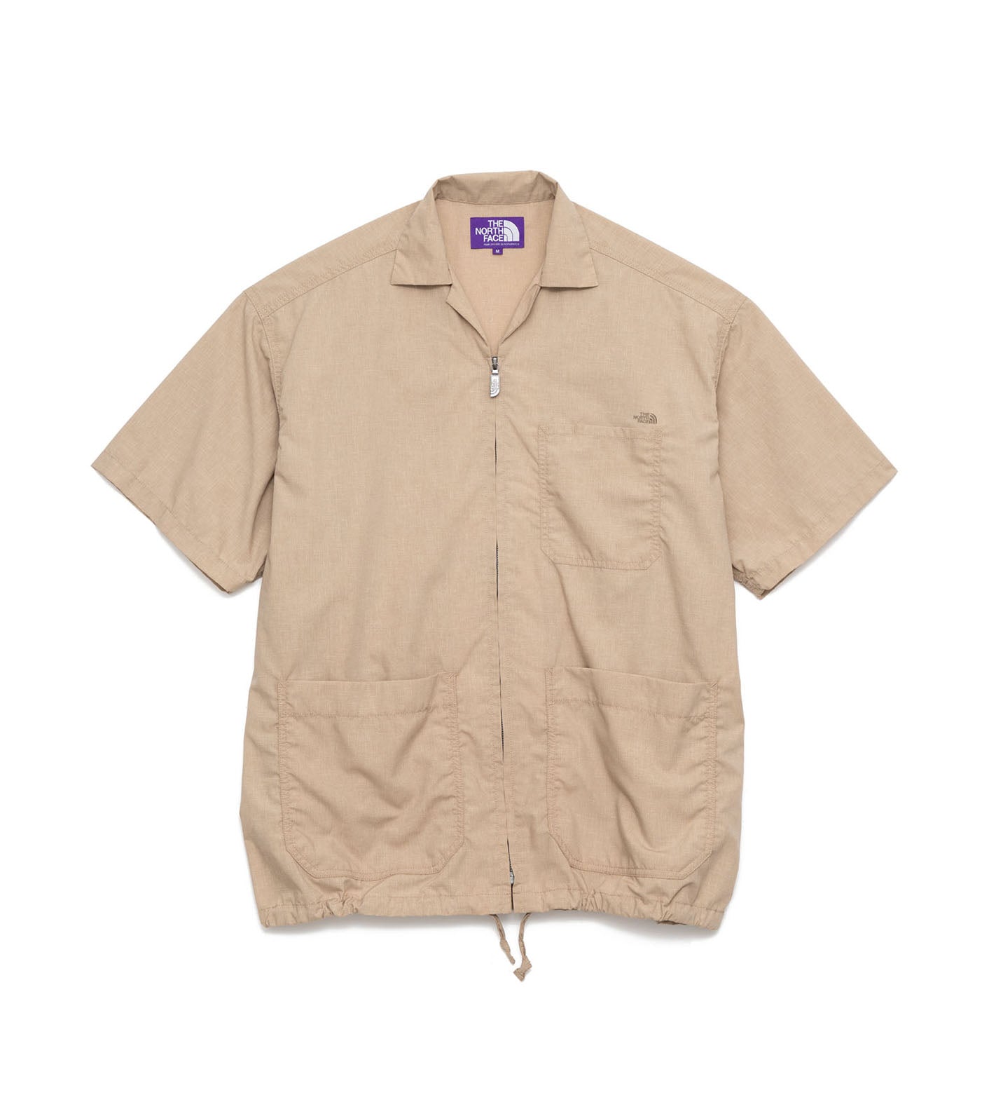 Polyester Linen Field Half-Sleeve Zip Shirt, Beige