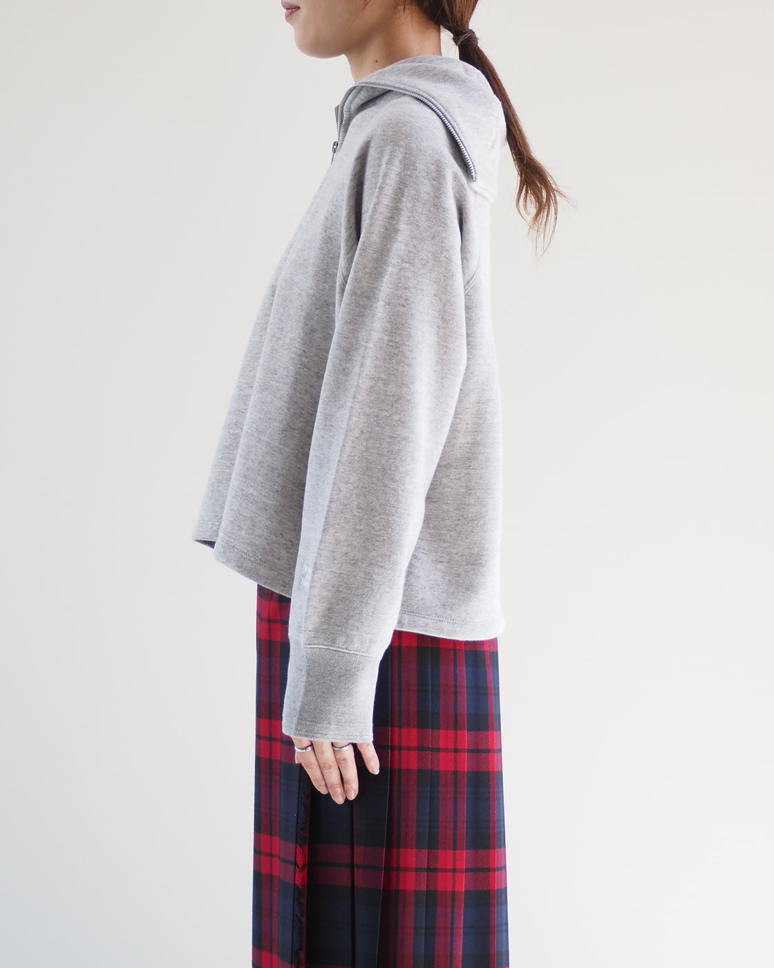 Americana Zip Sailor Collar Sweatshirt, Moku gray