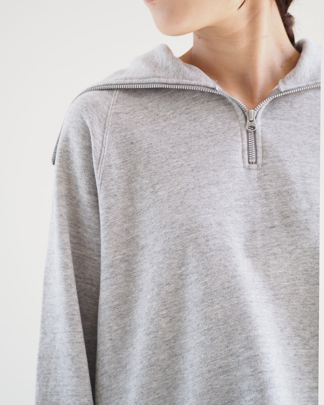 Americana Zip Sailor Collar Sweatshirt, Moku gray