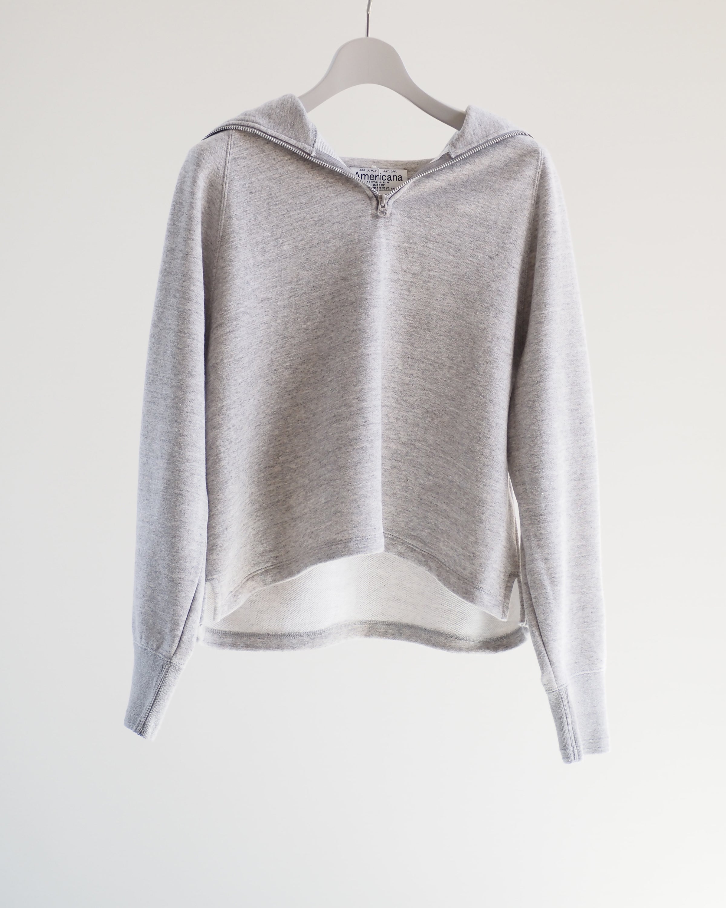 Americana Zip Sailor Collar Sweatshirt, Moku gray