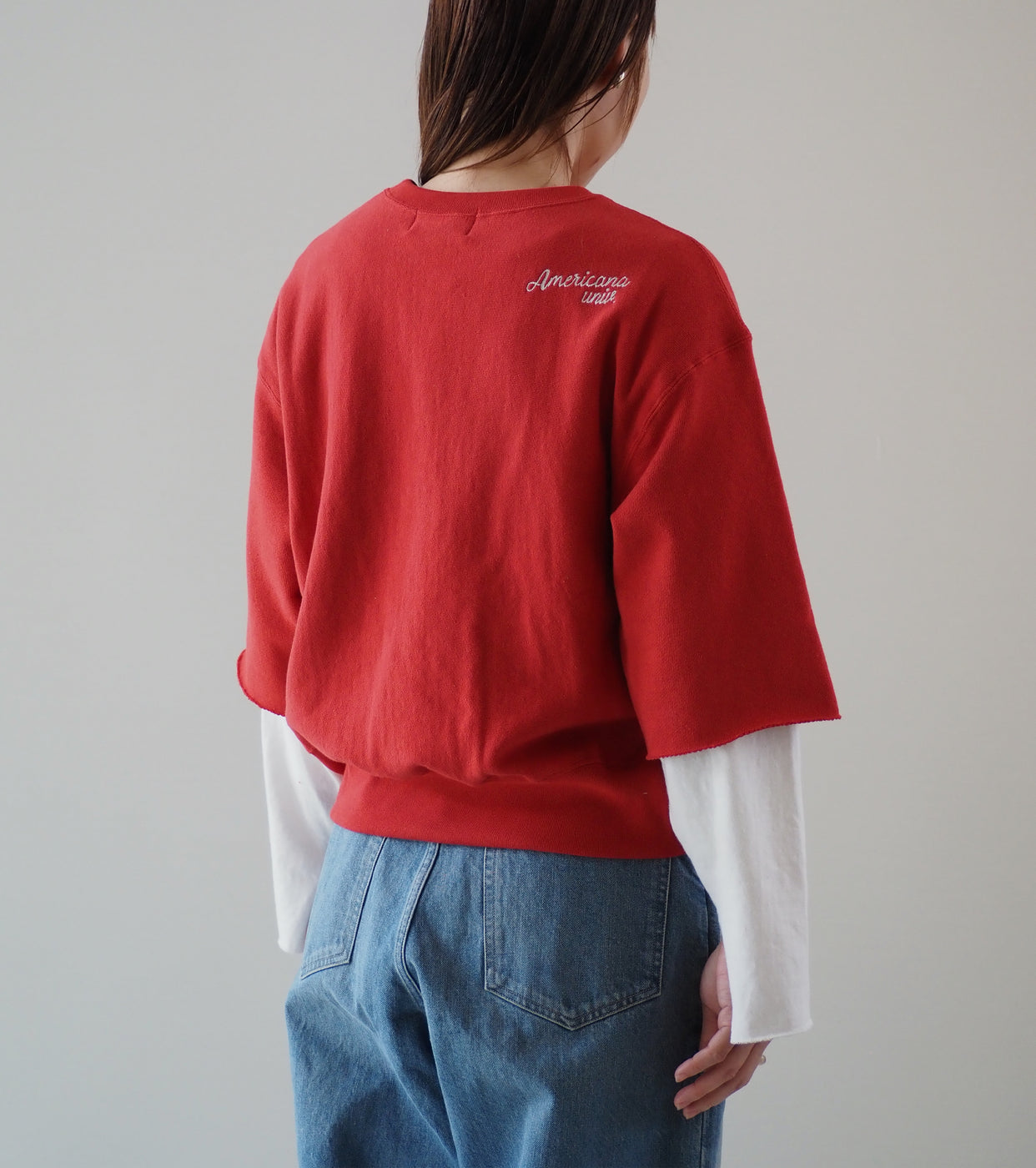 Americana Cutoff SweatShirt Crew , Red