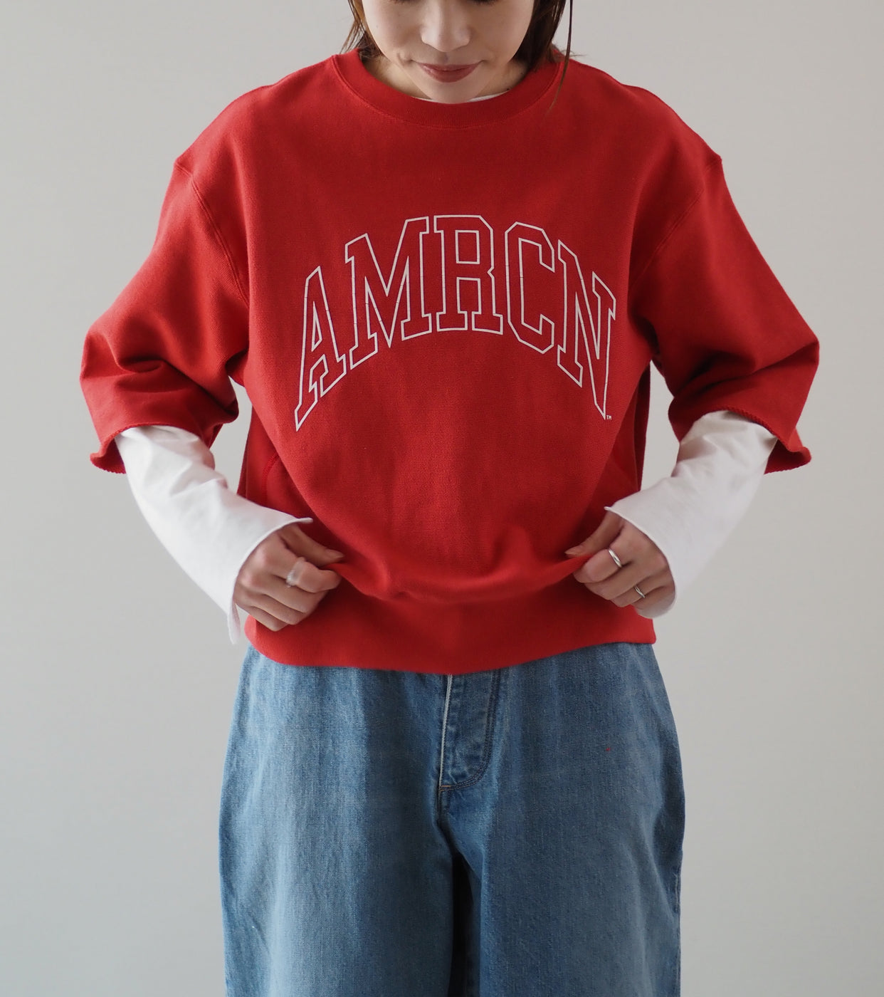 Americana Cutoff SweatShirt Crew , Red