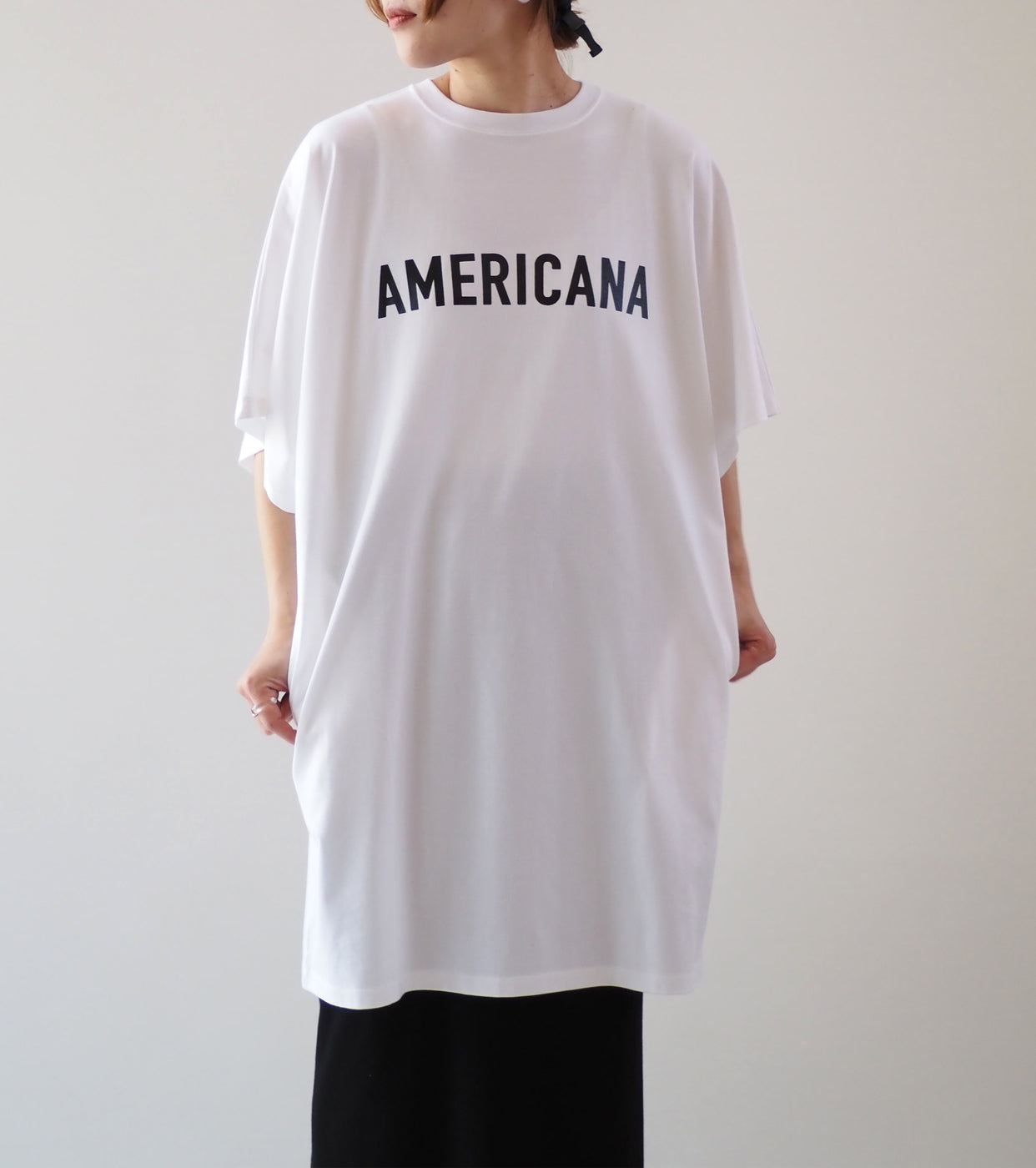 Americana ワイド スリーブ ティーシャツ チュニック丈, Off White