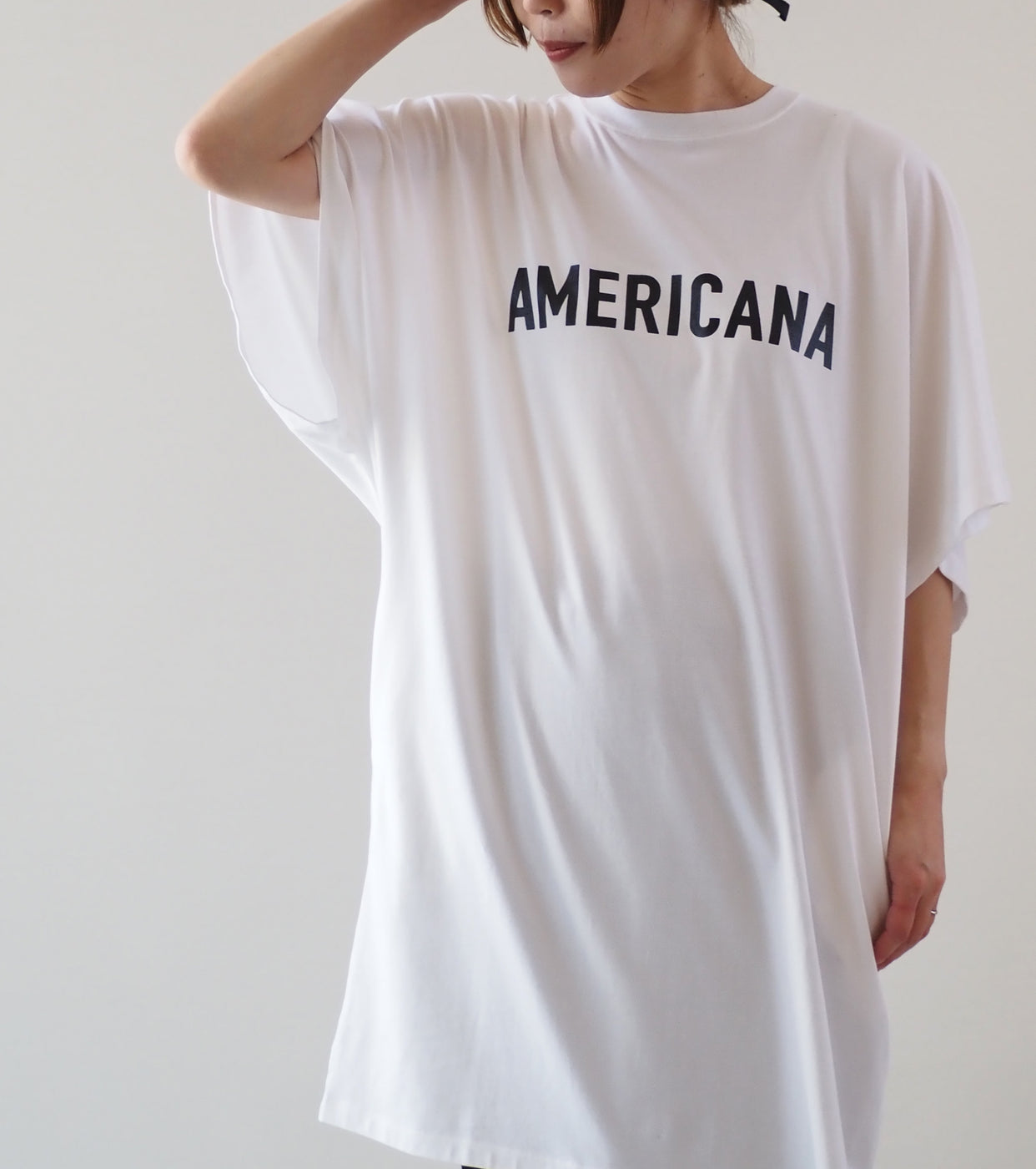 Americana ワイド スリーブ ティーシャツ チュニック丈, Off White