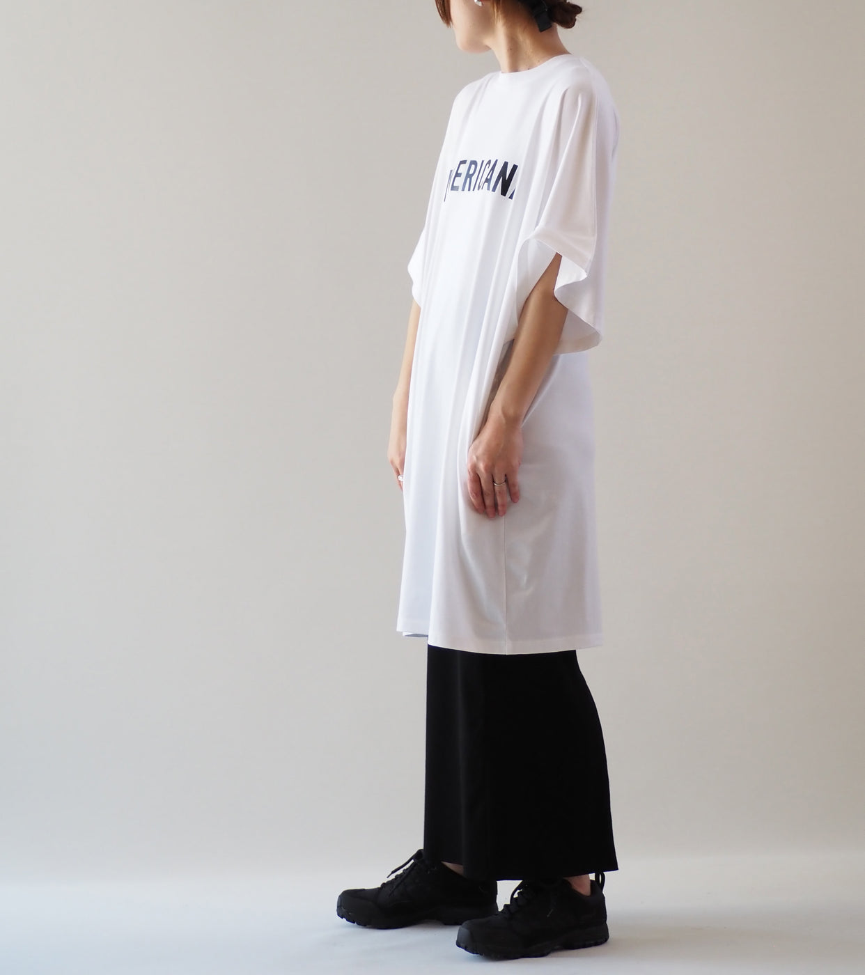 Americana Wide Sleeve Tee Shirt Tunic Length , Off White