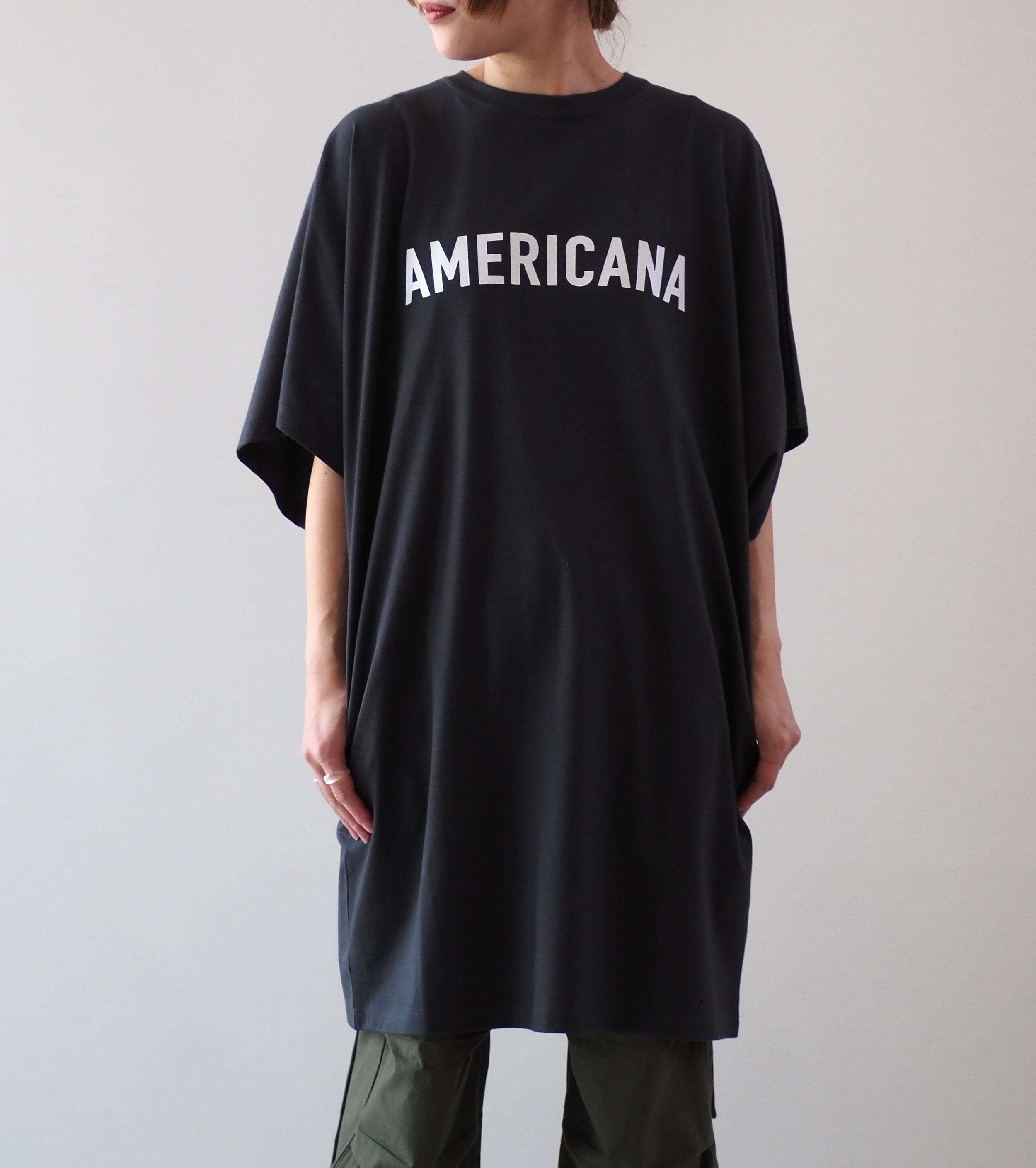 Americana Wide Sleeve Tee Shirt Tunic Length , Sumikuro