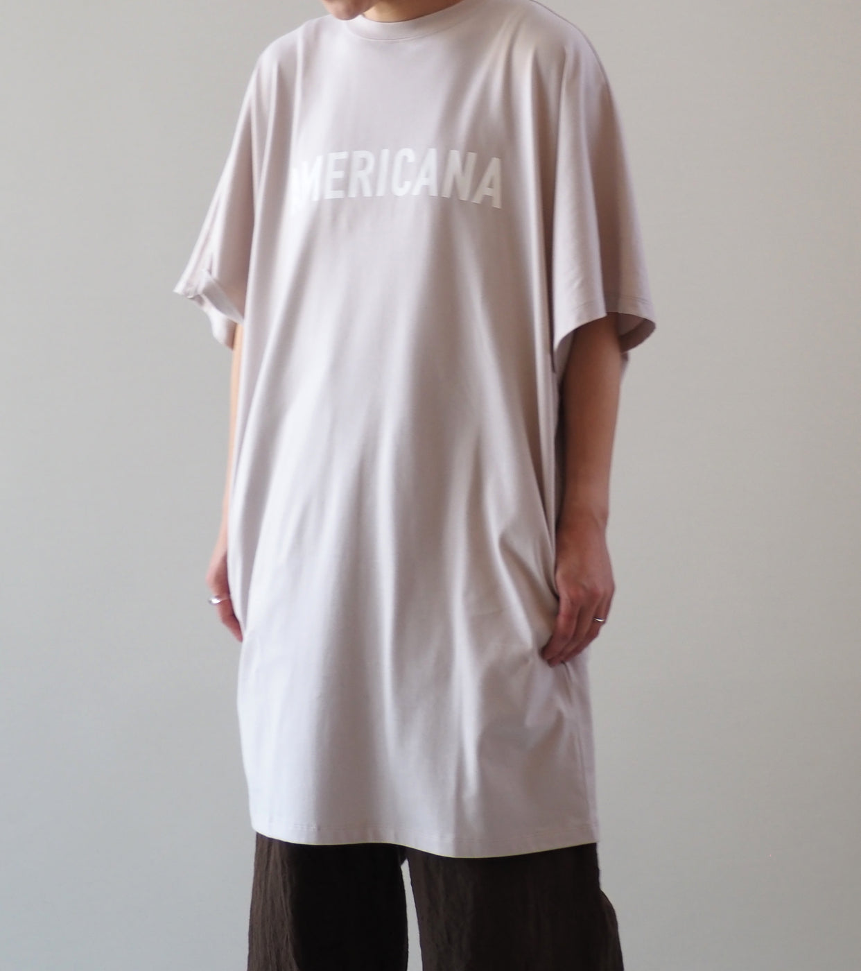 Americana Wide Sleeve Tee Shirt Tunic Length , Greige