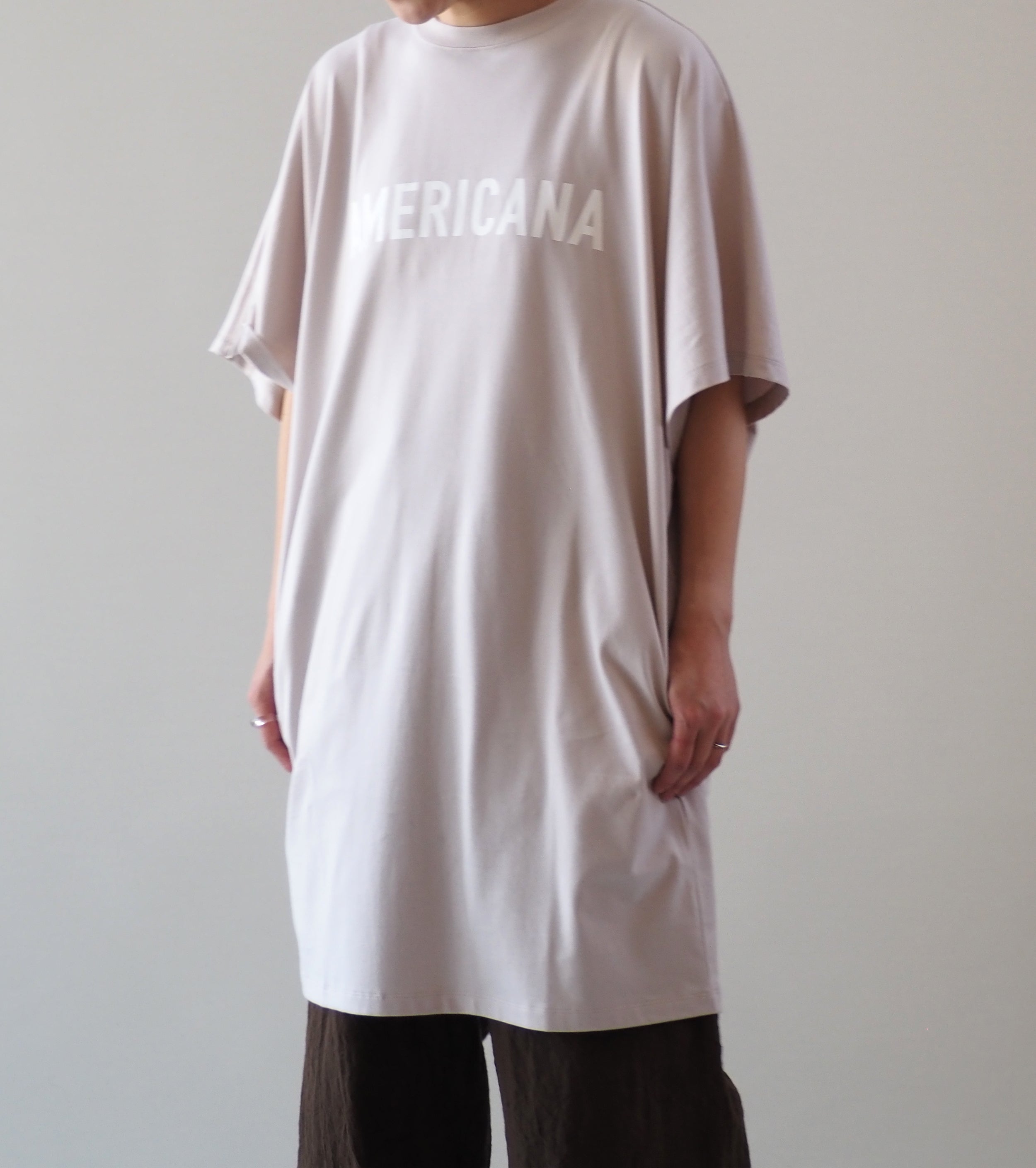 Americana Wide Sleeve Tee Shirt Tunic Length , Greige