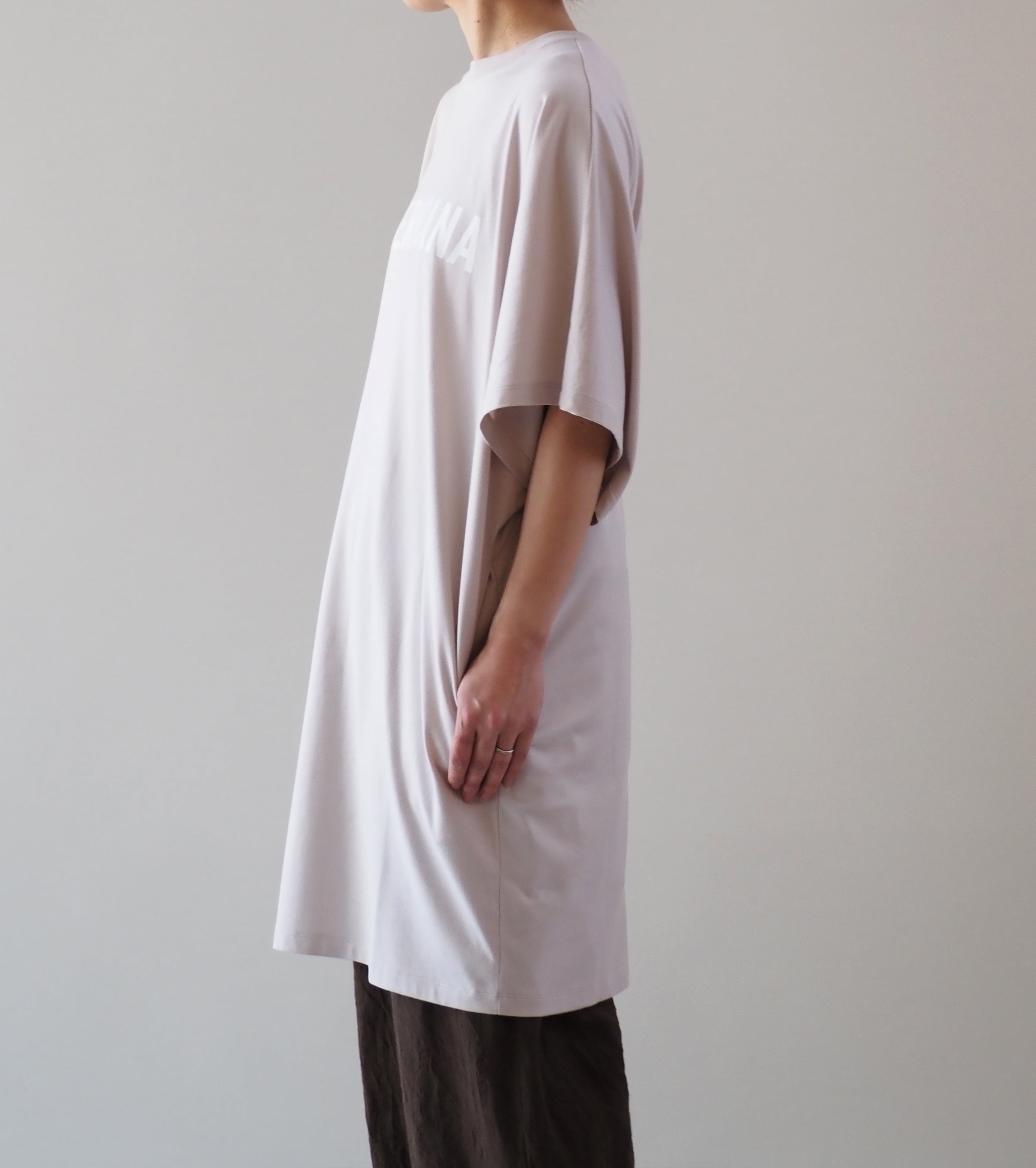 Americana Wide Sleeve Tee Shirt Tunic Length , Greige