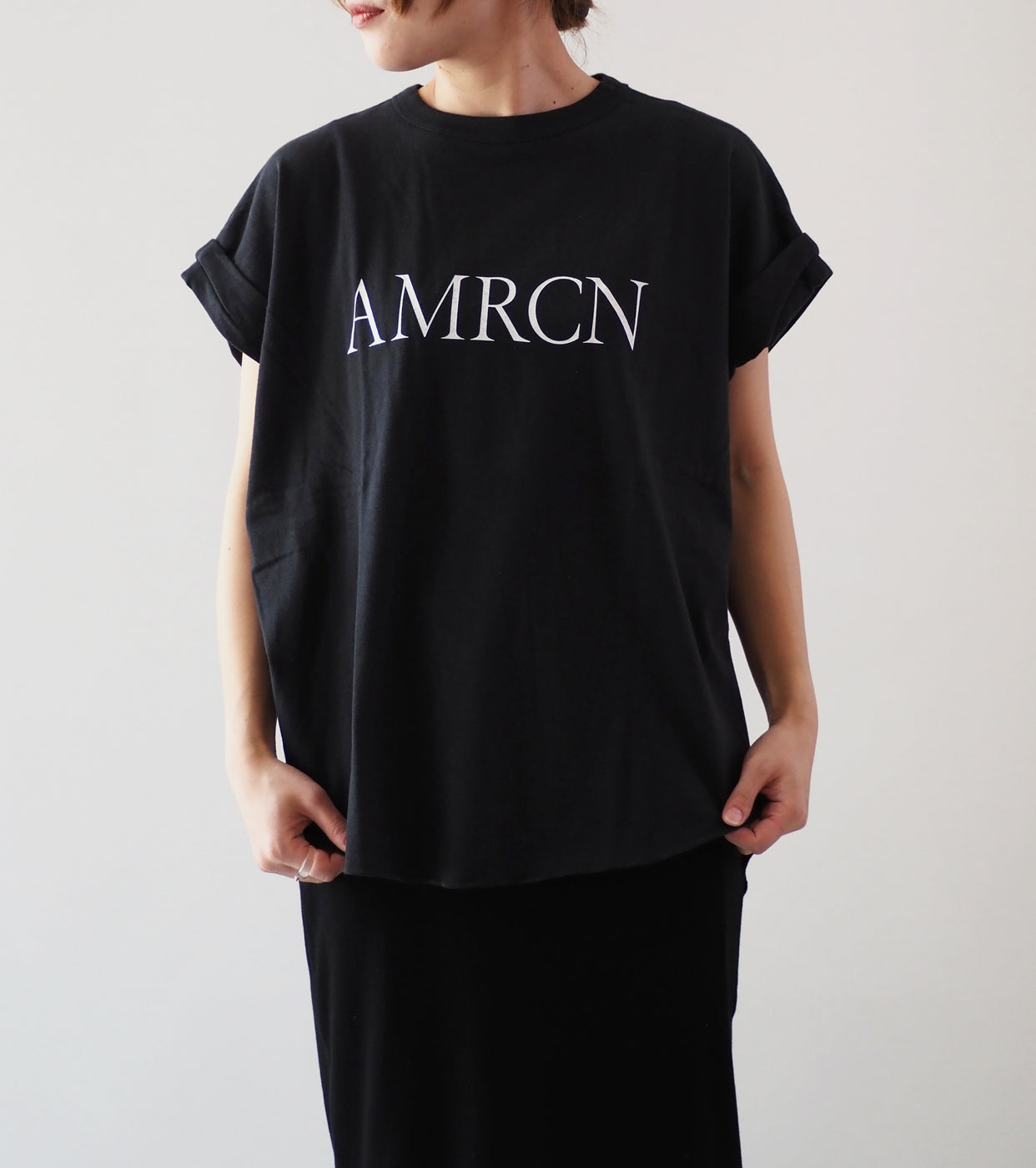 Americana 袖 ロールアップ ティーシャツ チュニック丈, Sumikuro