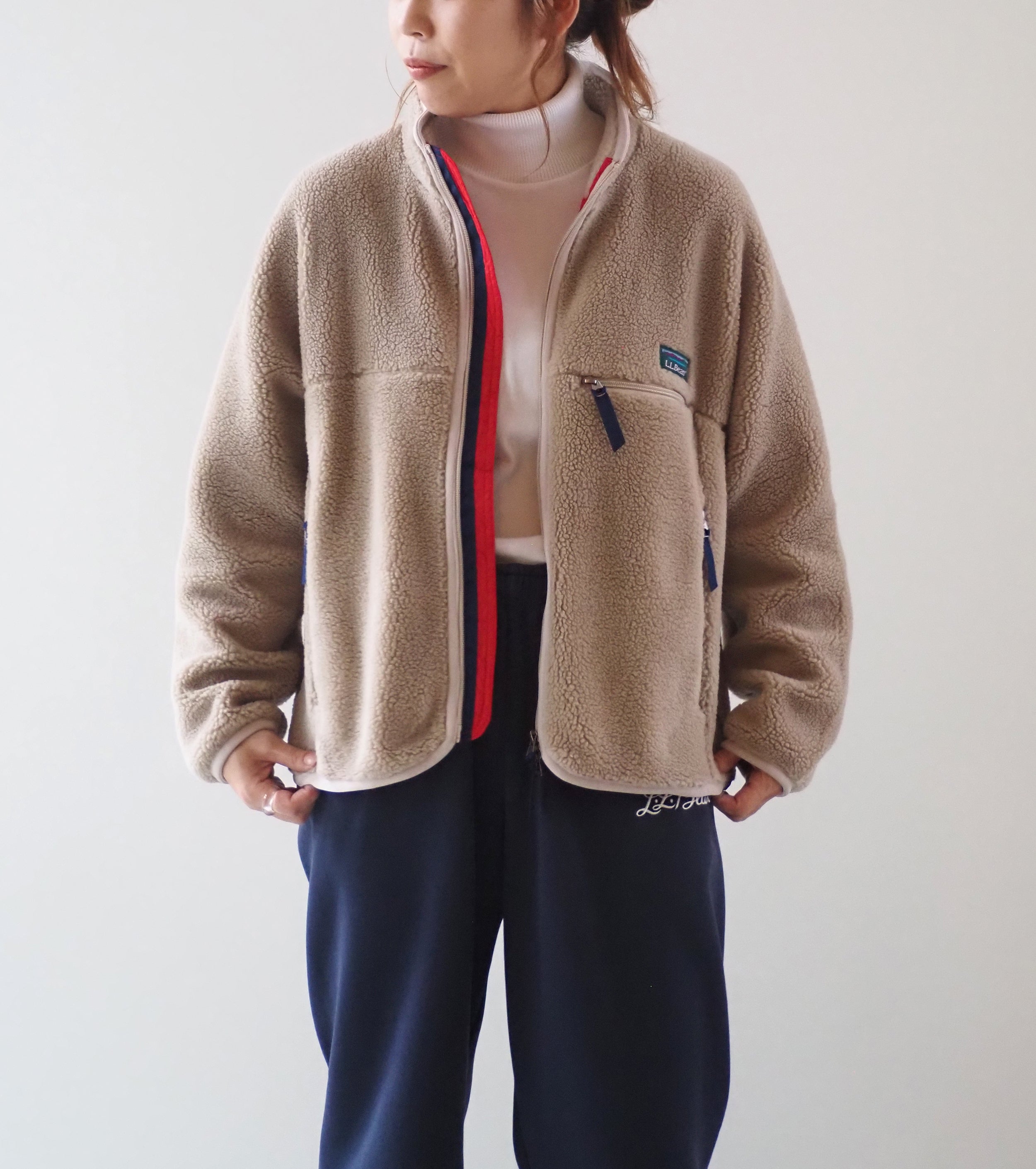 L.L.Bean JAPAN EDITION Women's Topsham Boa Fleece Jacket, Beige