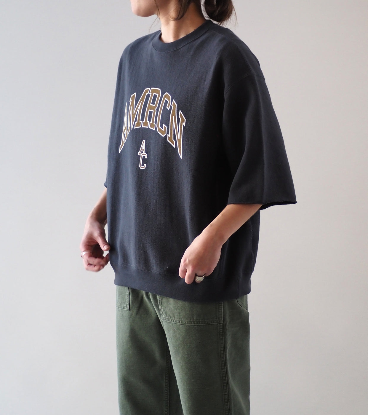 Americana Cut Off Reverse Weave Sweat Shirt , Sumikuro