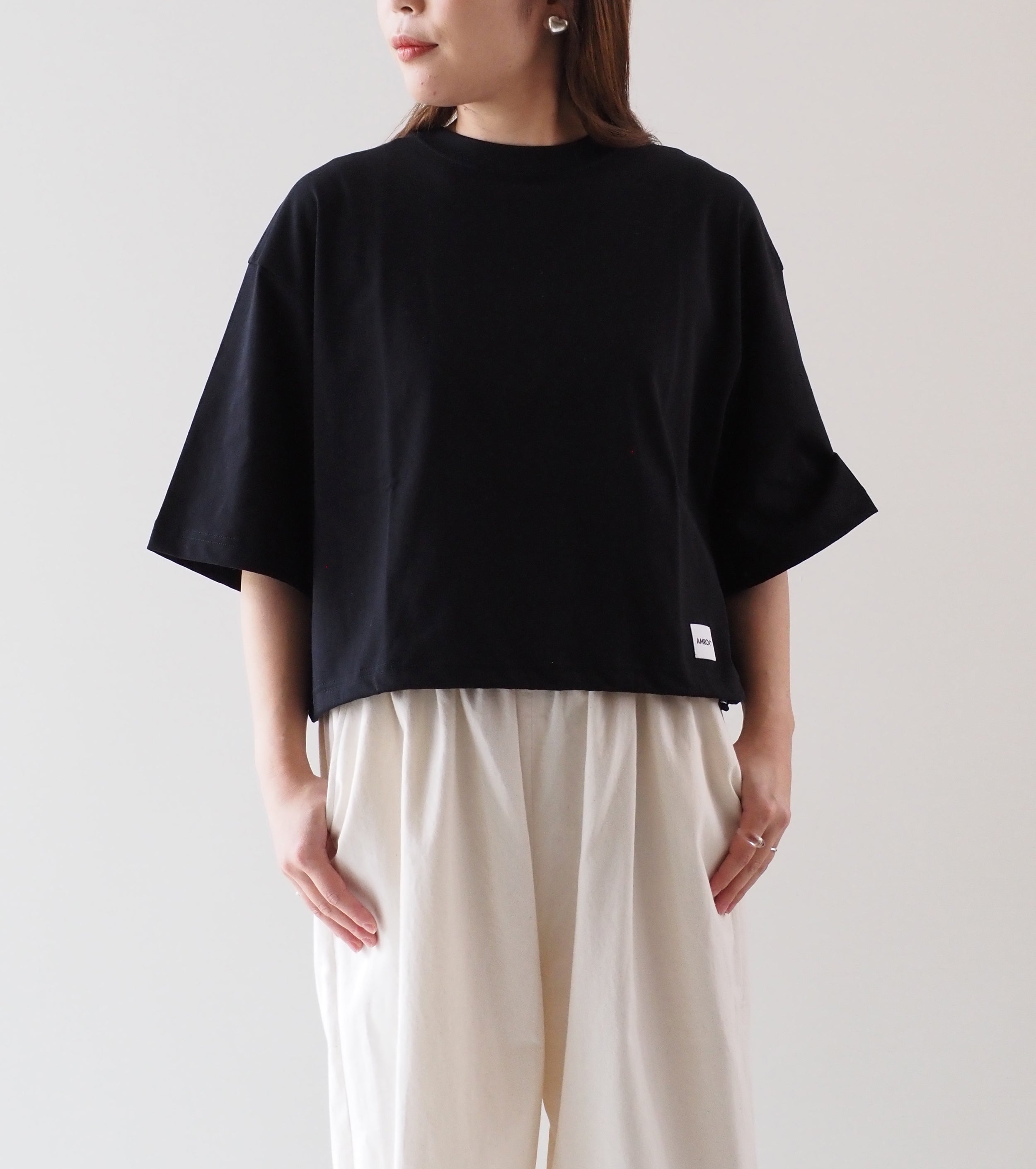 AMERICANA WIDE Tシャツ Americana 裾ドローコード ワイドクロップド Tシャツ , Black