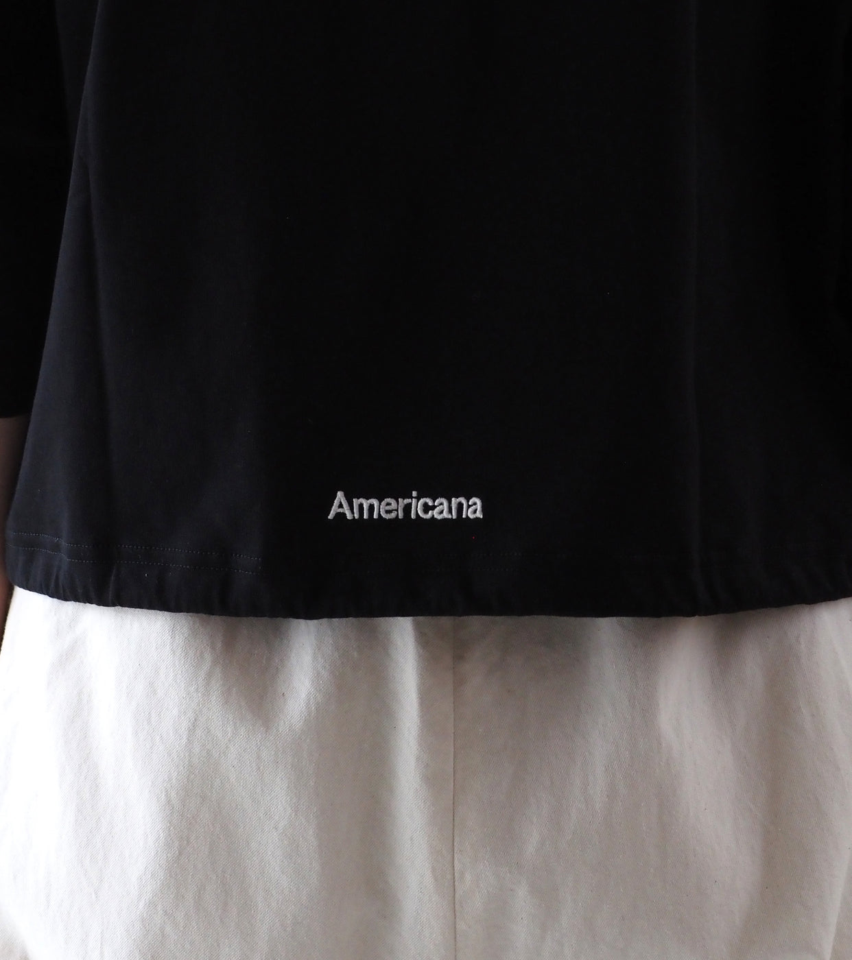 Americana Drawstring Hem Wide Cropped T-Shirt , Black