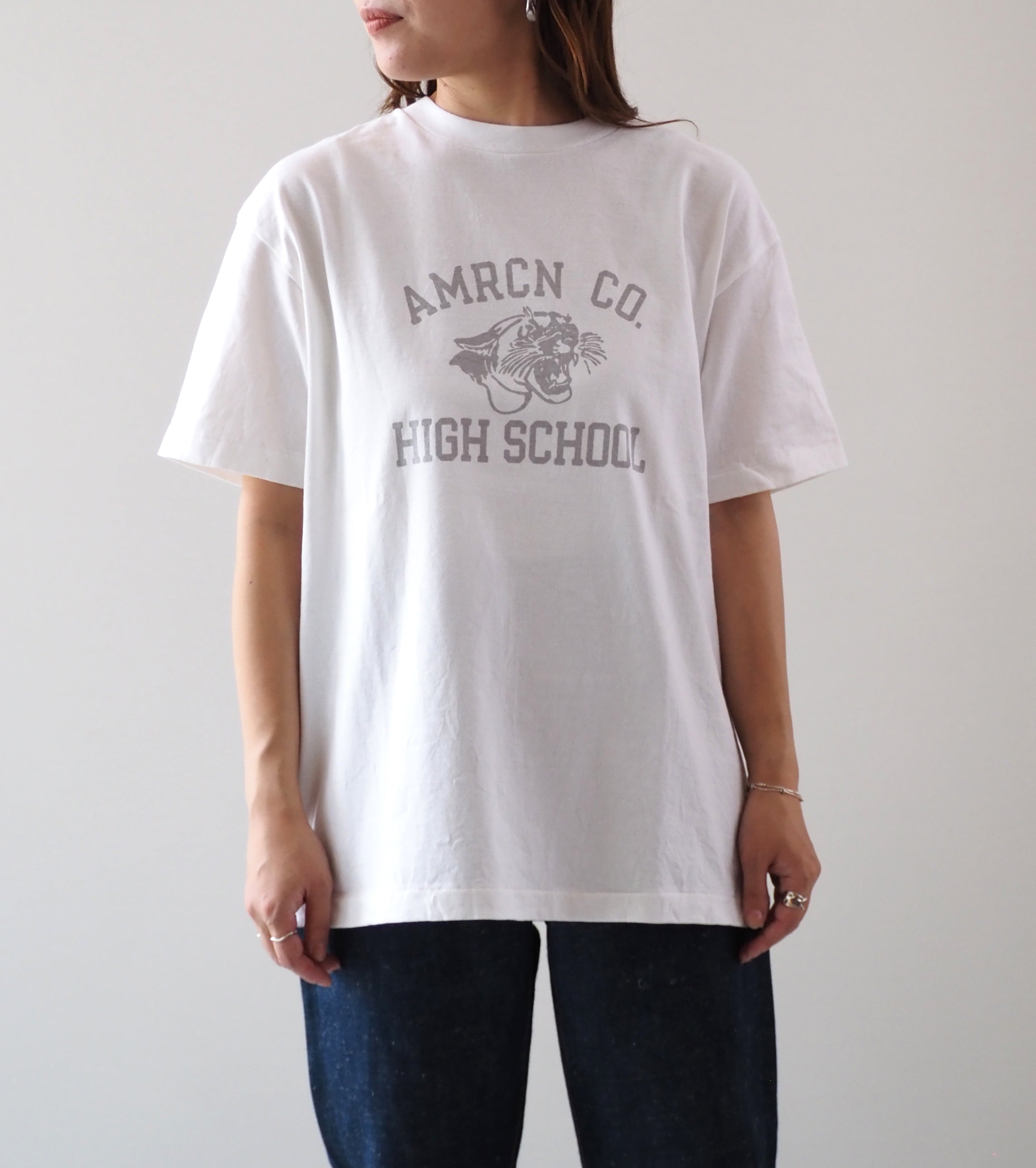 Americana USED加工 ショートスリーブ Tシャツ , White – Navyblue
