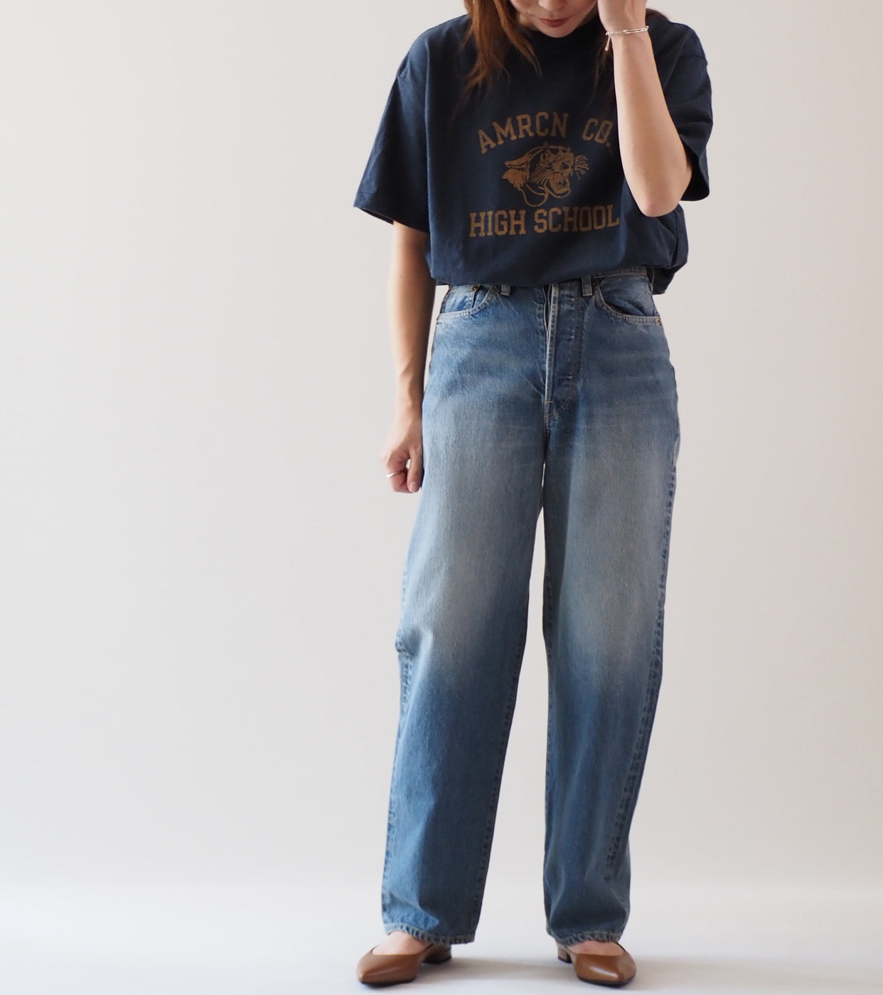 Americana USED Wash Short Sleeve T-Shirt , Navy