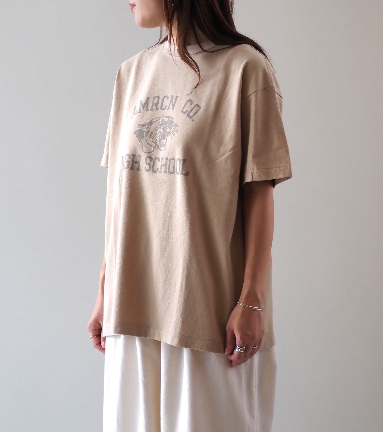 Americana USED Wash Short Sleeve T-Shirt , Beige