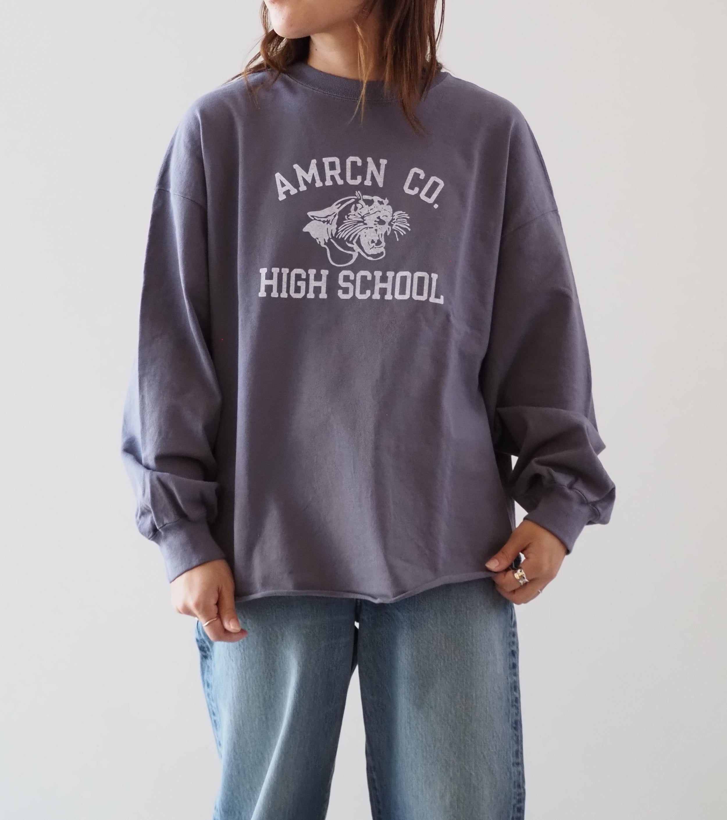 Americana USED加工 ロングスリーブ ティーシャツ , Nasu – Navyblue