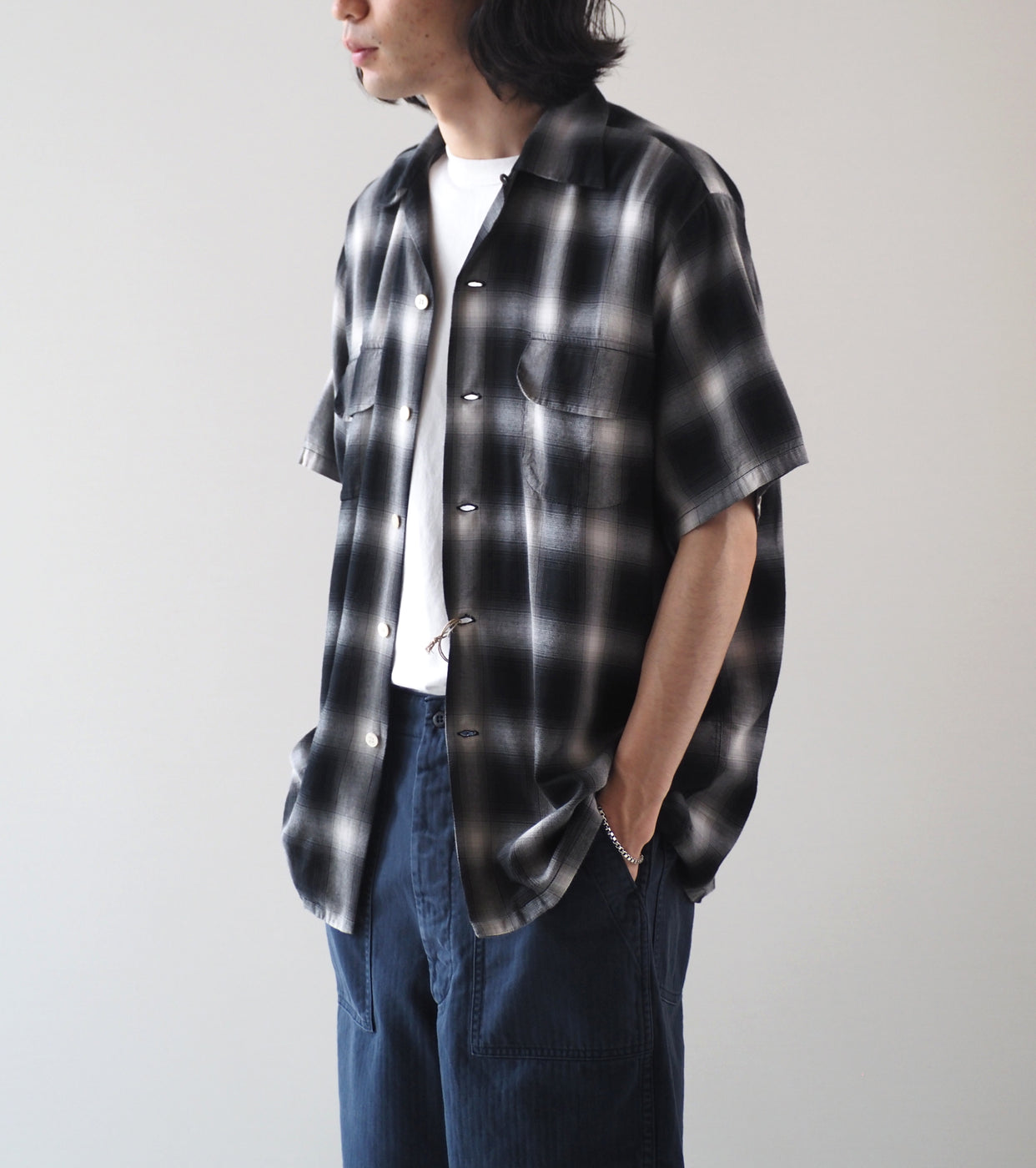 orslow Ombre Check Short Sleeve Shirt , Black