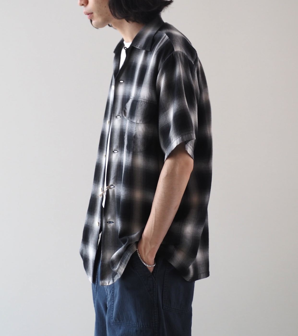 orslow Ombre Check Short Sleeve Shirt , Black