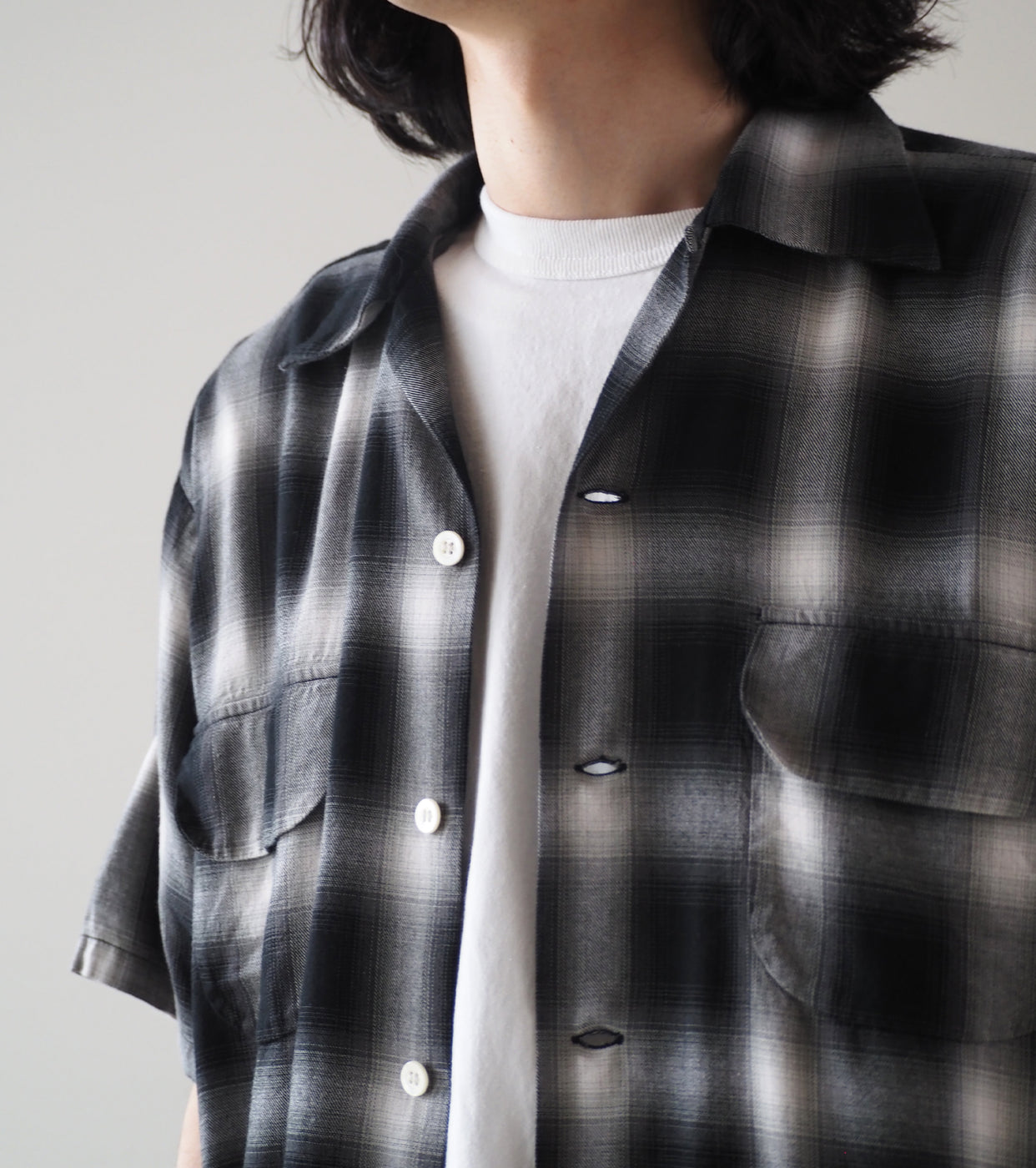orslow Ombre Check Short Sleeve Shirt , Black