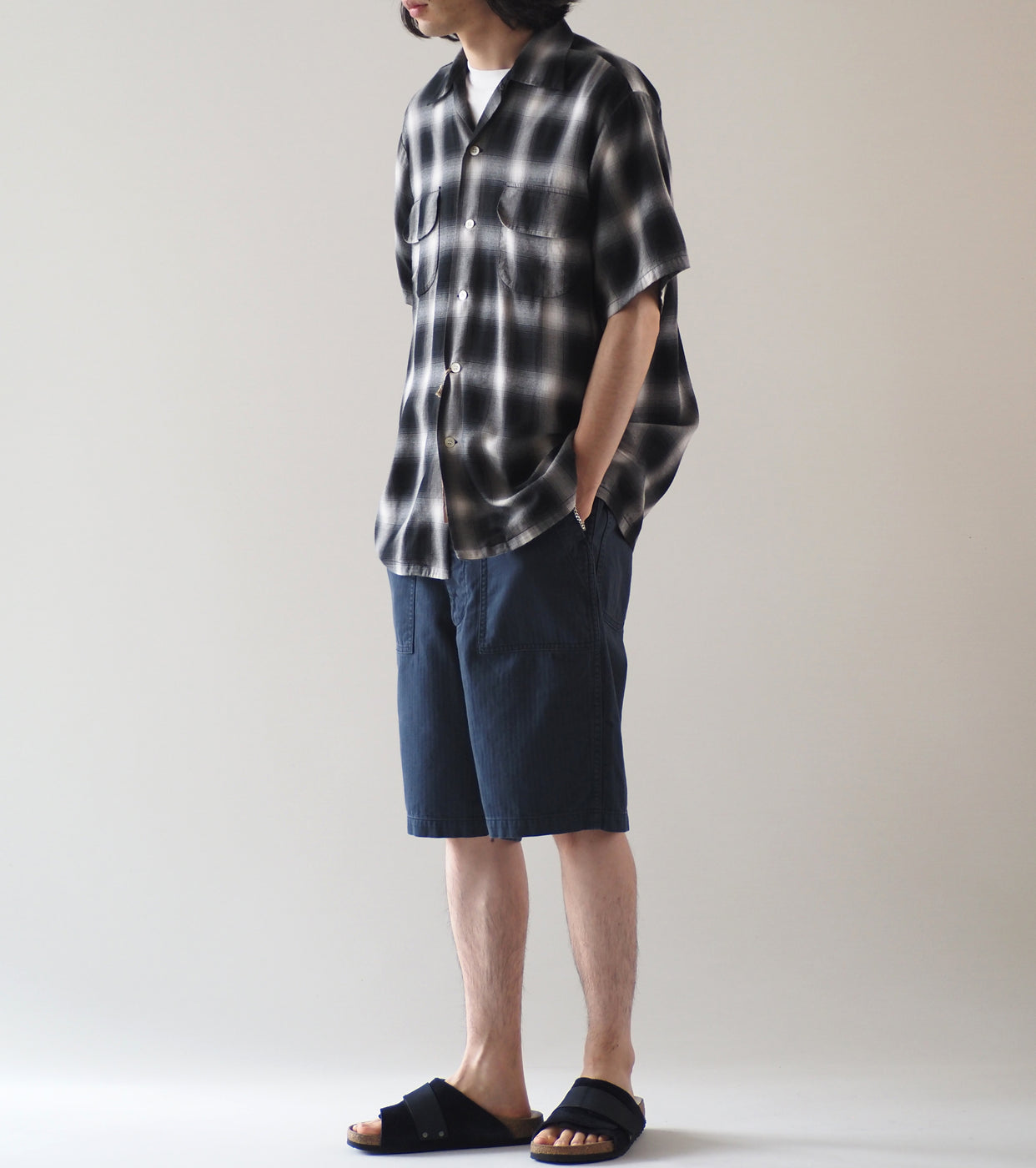 orslow Ombre Check Short Sleeve Shirt , Black