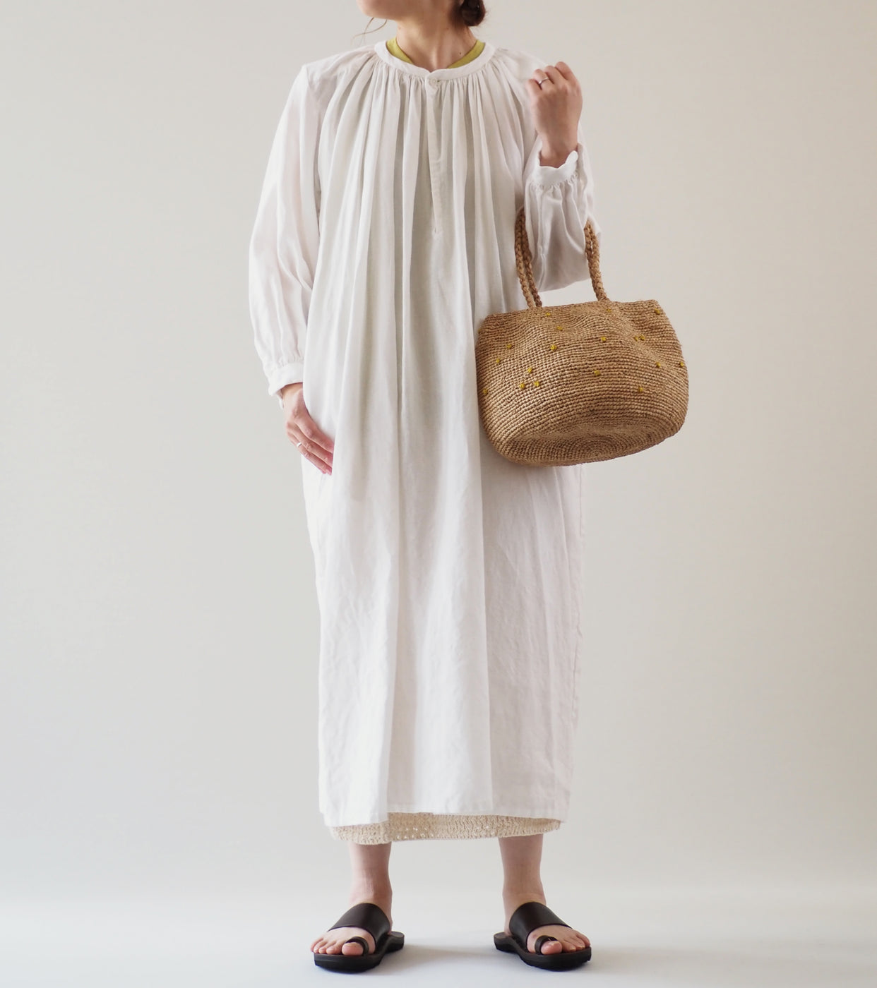 YAECA CANVAS DESIGN Gathered Dress ,White