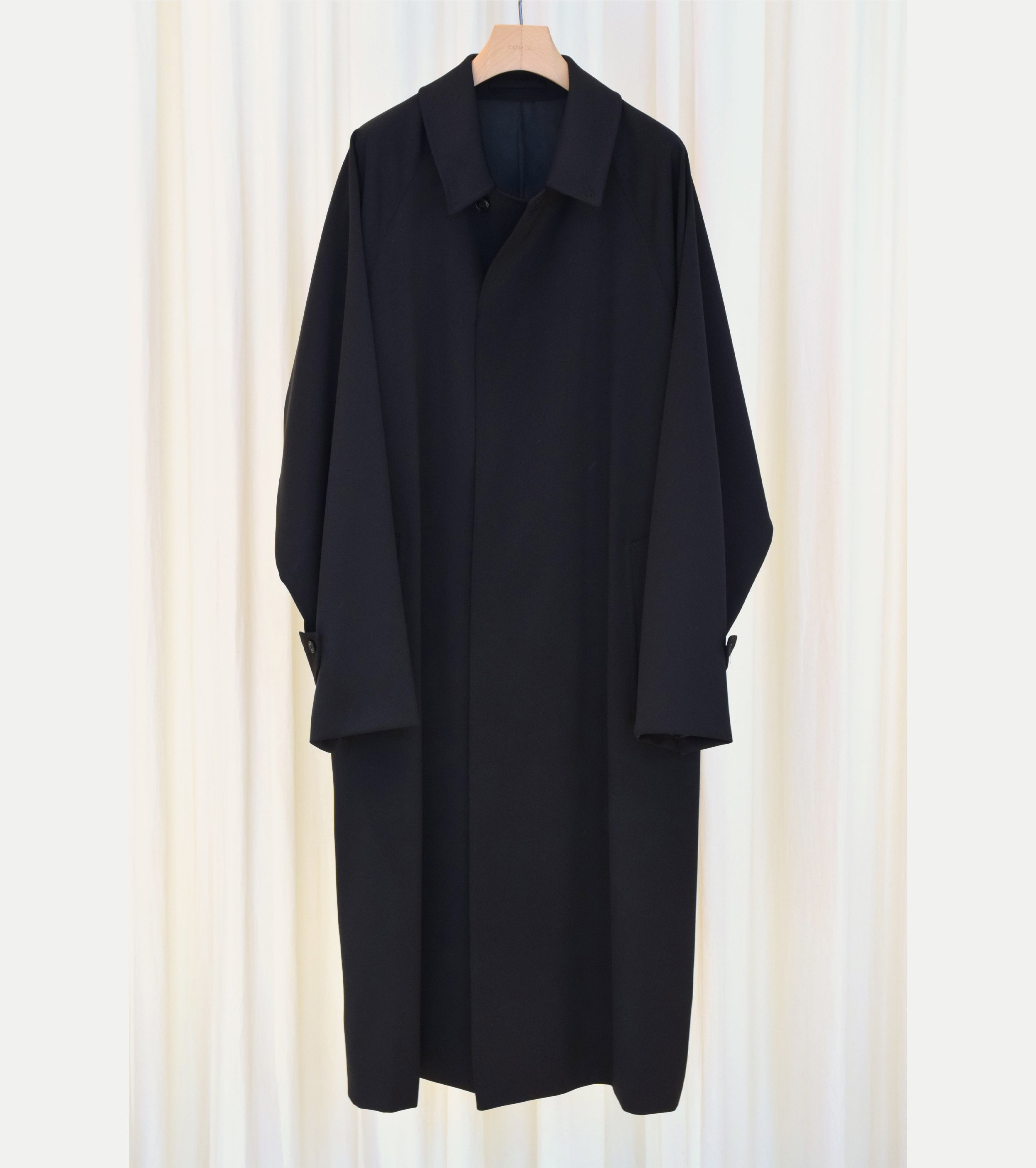 COMOLI Wool Gaba Ball Collar Coat , Black