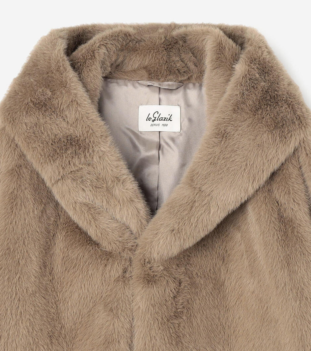LE GLAZIK Eco Fur Hooded Short Coat,Beige