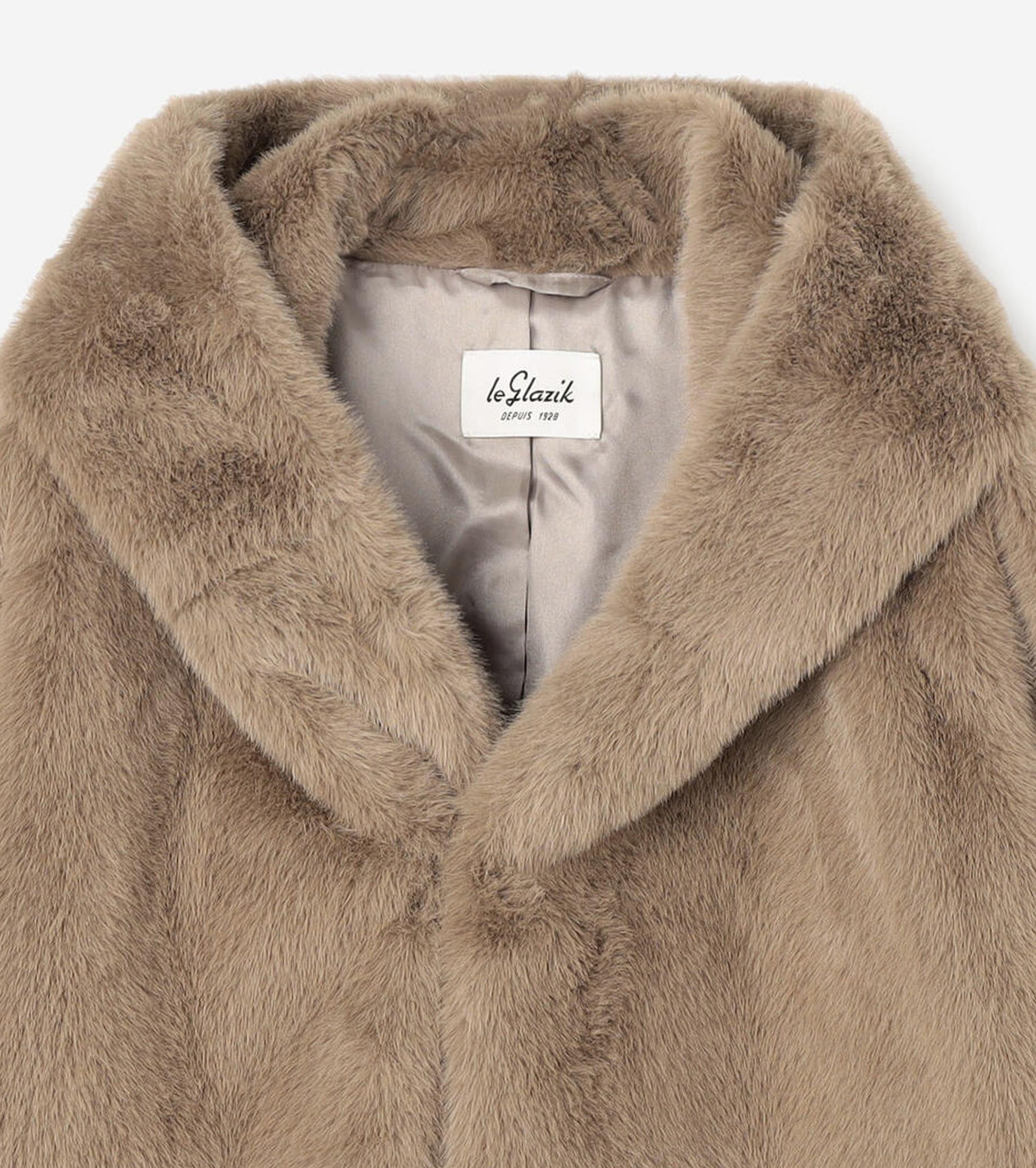 LE GLAZIK Eco Fur Hooded Short Coat,Beige