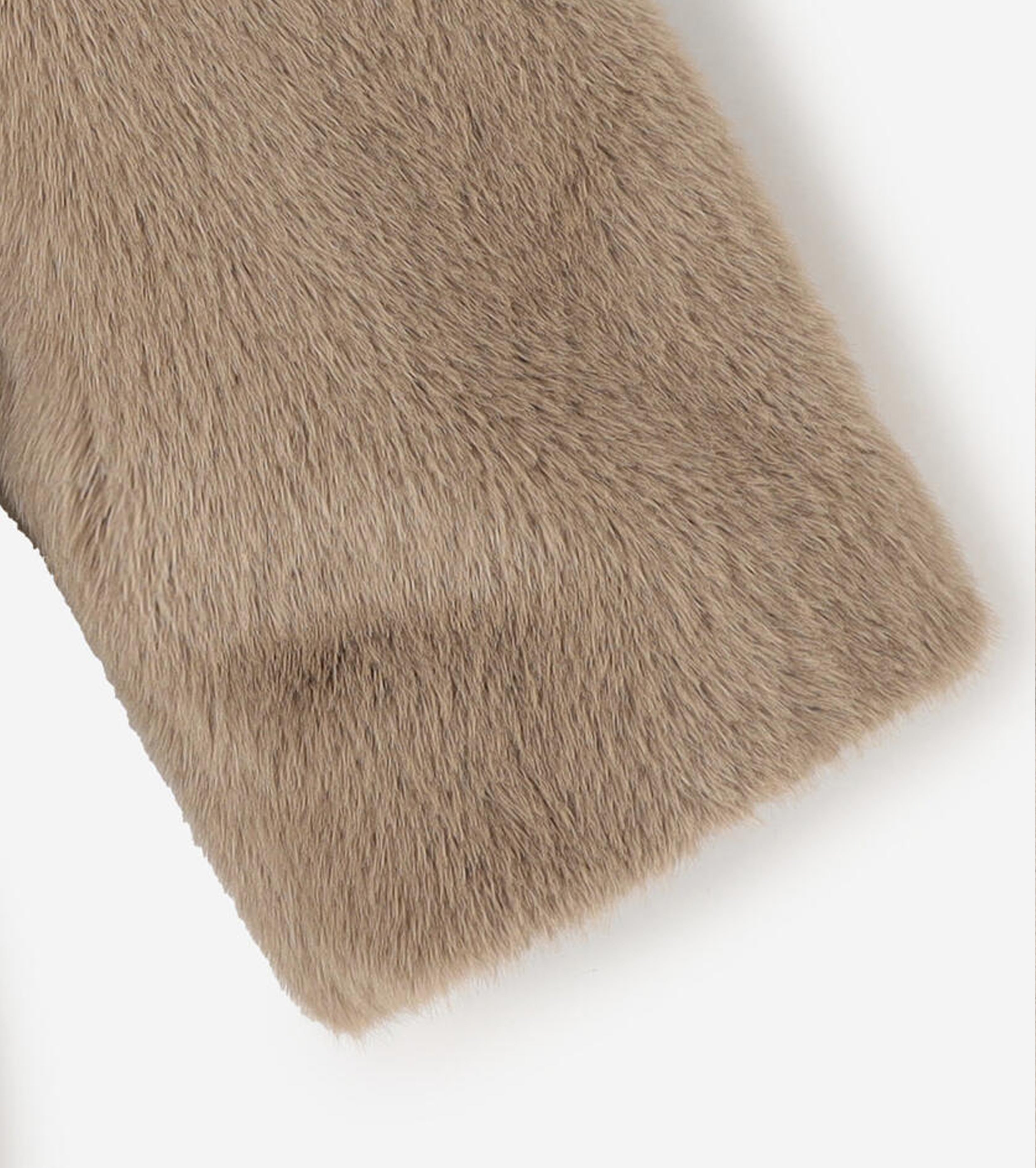 LE GLAZIK Eco Fur Hooded Short Coat,Beige