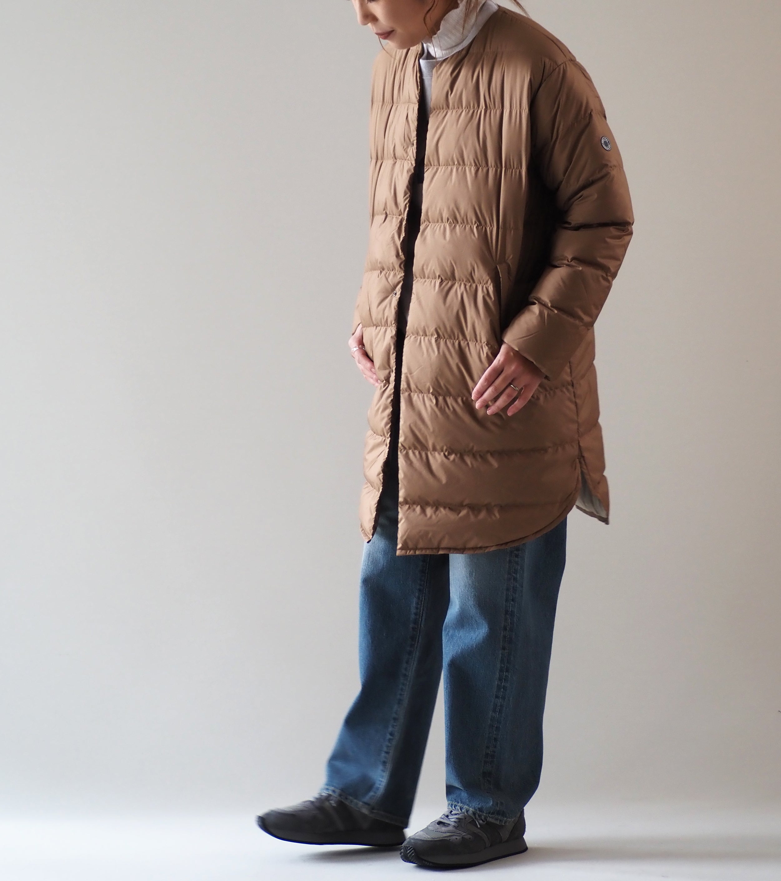 ORCIVAL Round Neck Long Coat , Camel