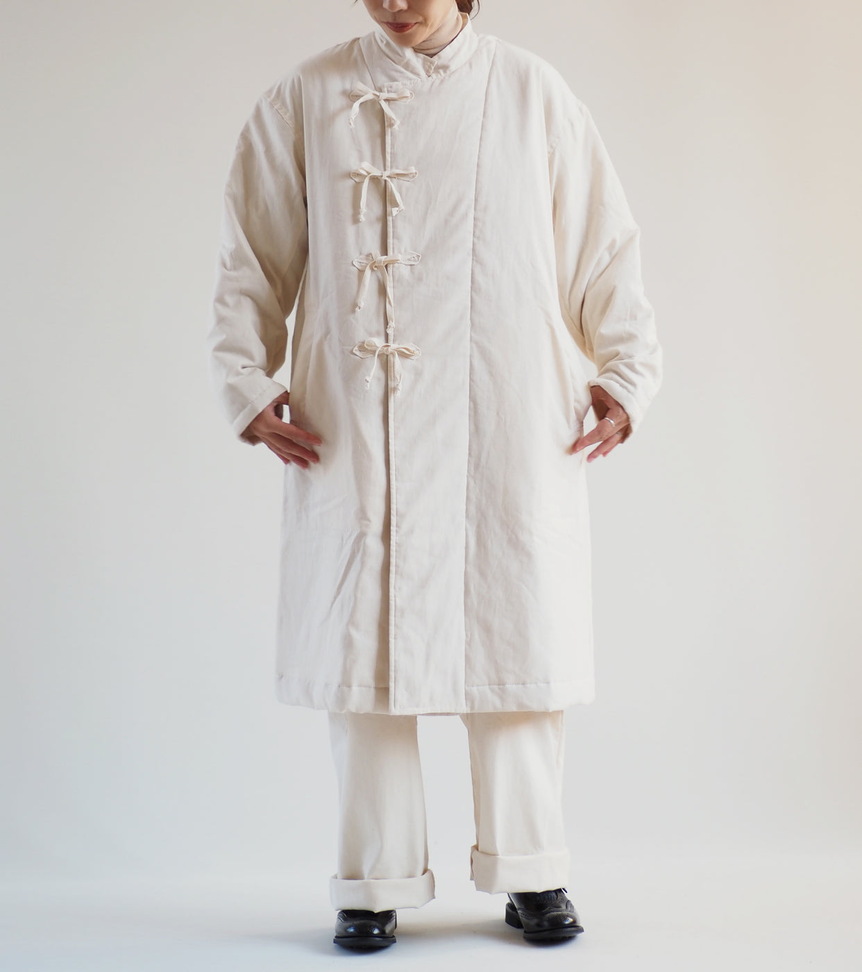 Yarmo Quilting Wide Wrap Coat,Natural