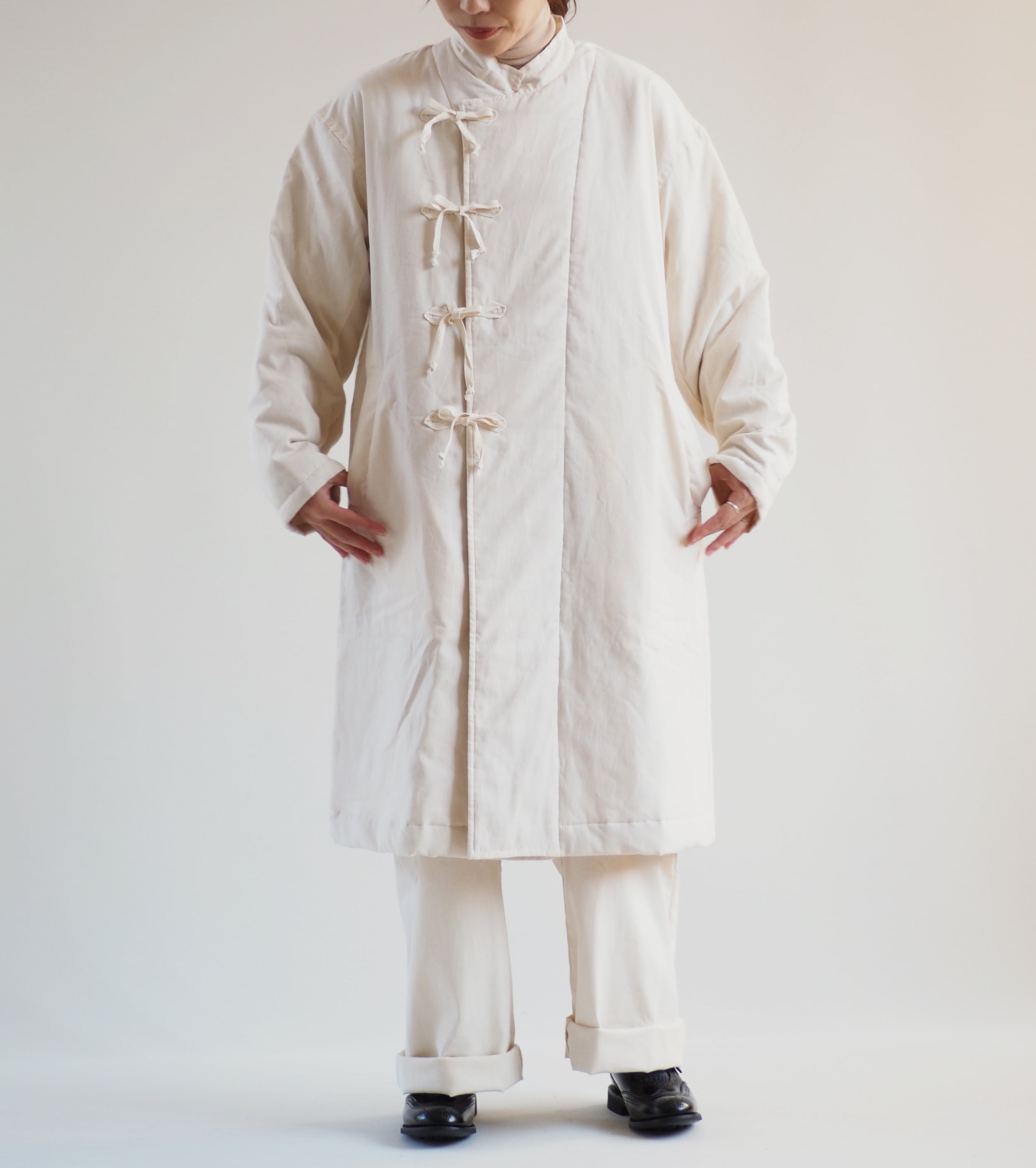Yarmo Quilting Wide Wrap Coat,Natural
