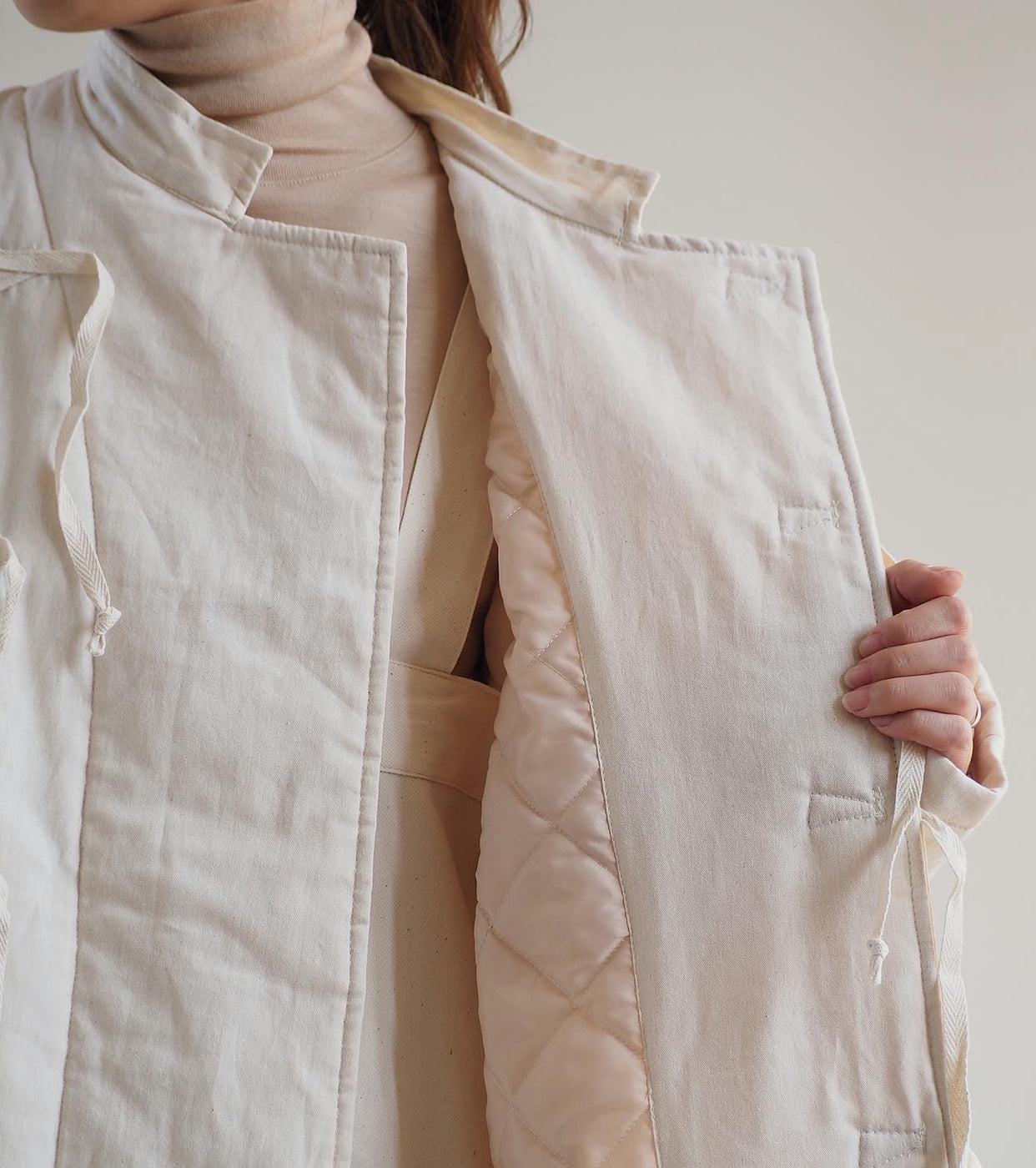 Yarmo Quilting Wide Wrap Coat,Natural