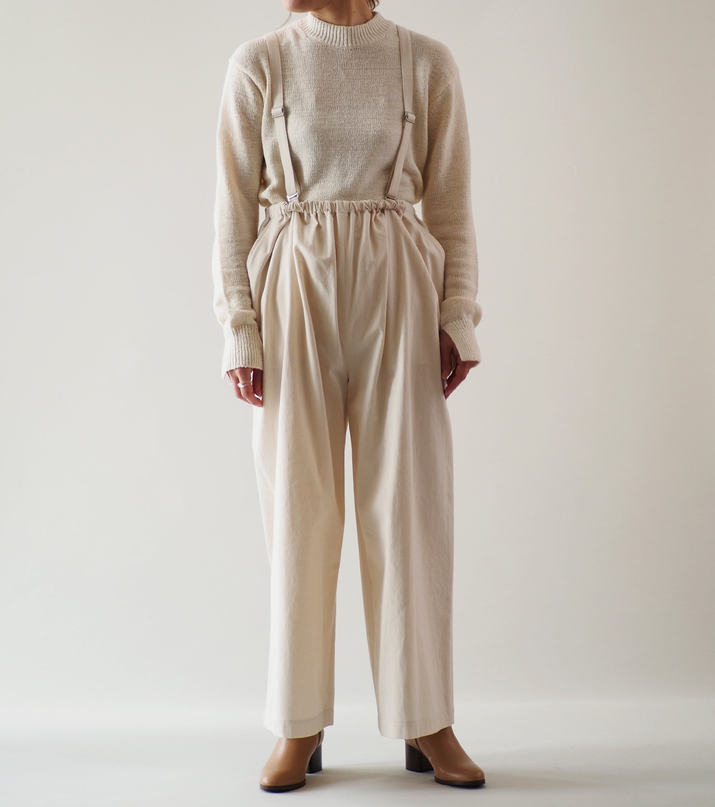 blurhms  Light-oz Denim Suspender Wide Pants, Ivory