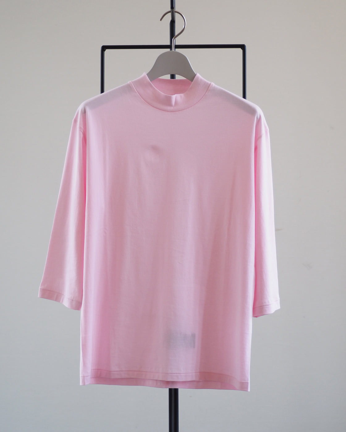 Mock Neck 3/4 Sleeve Tee,Candy Pink