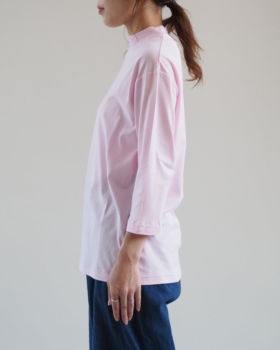 Mock Neck 3/4 Sleeve Tee,Candy Pink