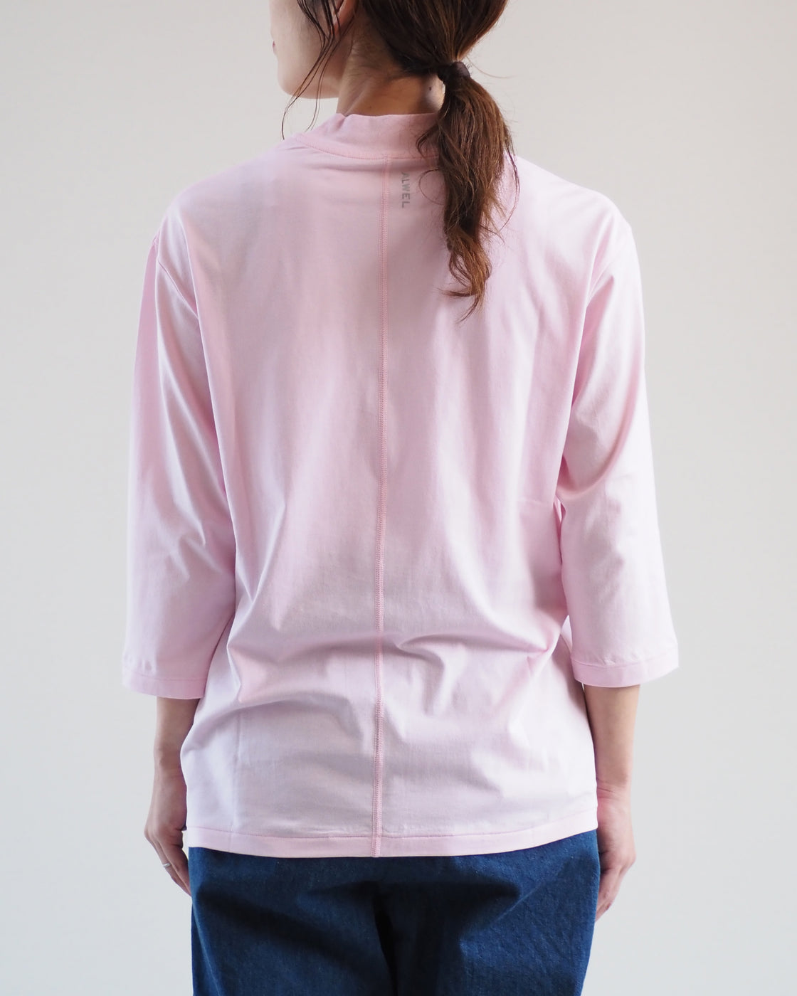 Mock Neck 3/4 Sleeve Tee,Candy Pink