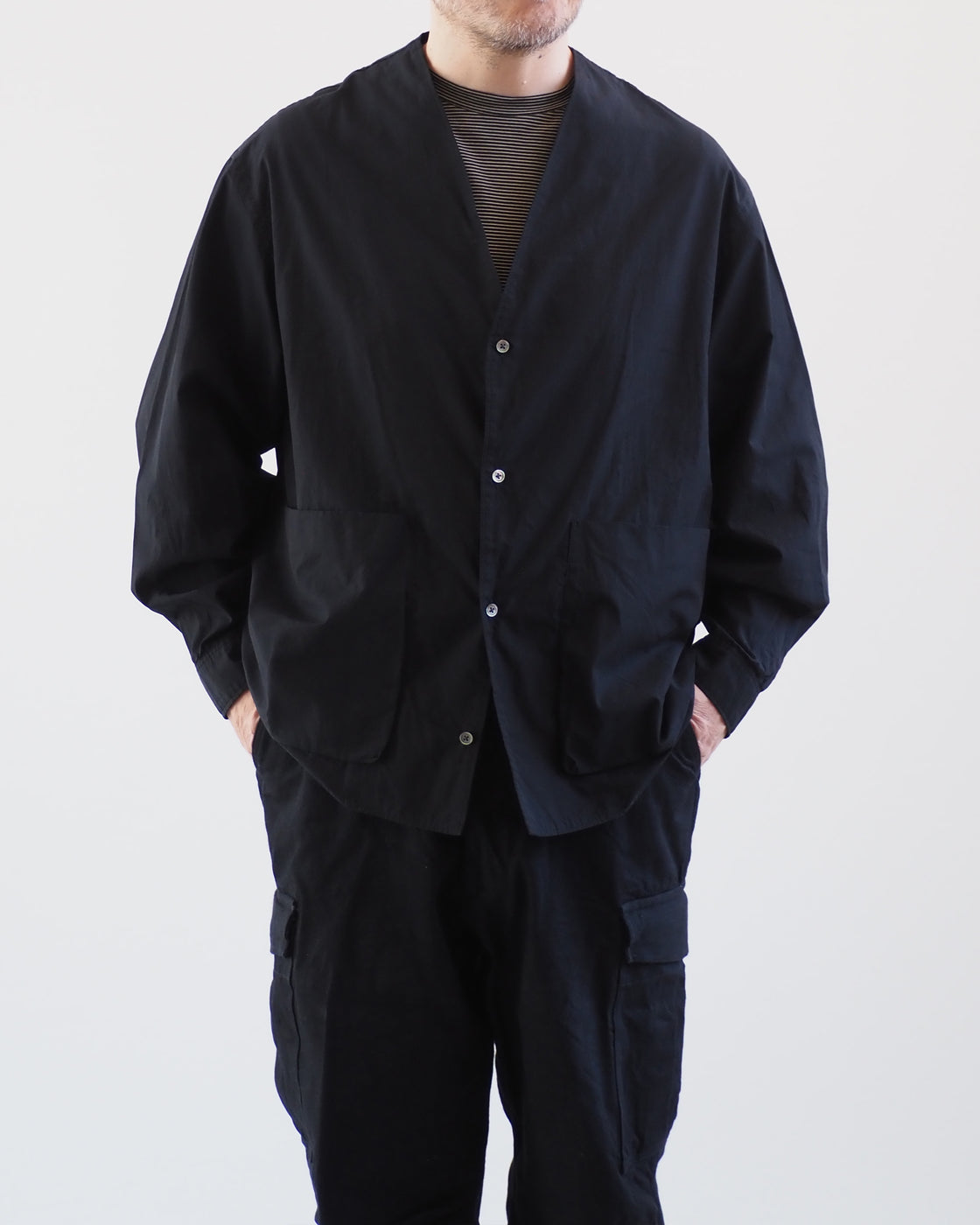 Chambray Cardigan Shirt OliveBeige